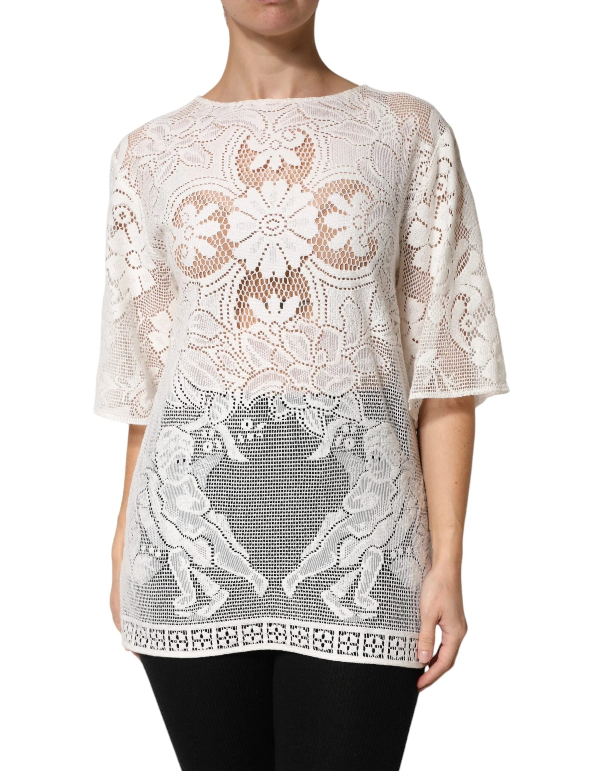 Dolce & Gabbana White Embroidery Lace Cotton Blouse Top - IT36|XXS