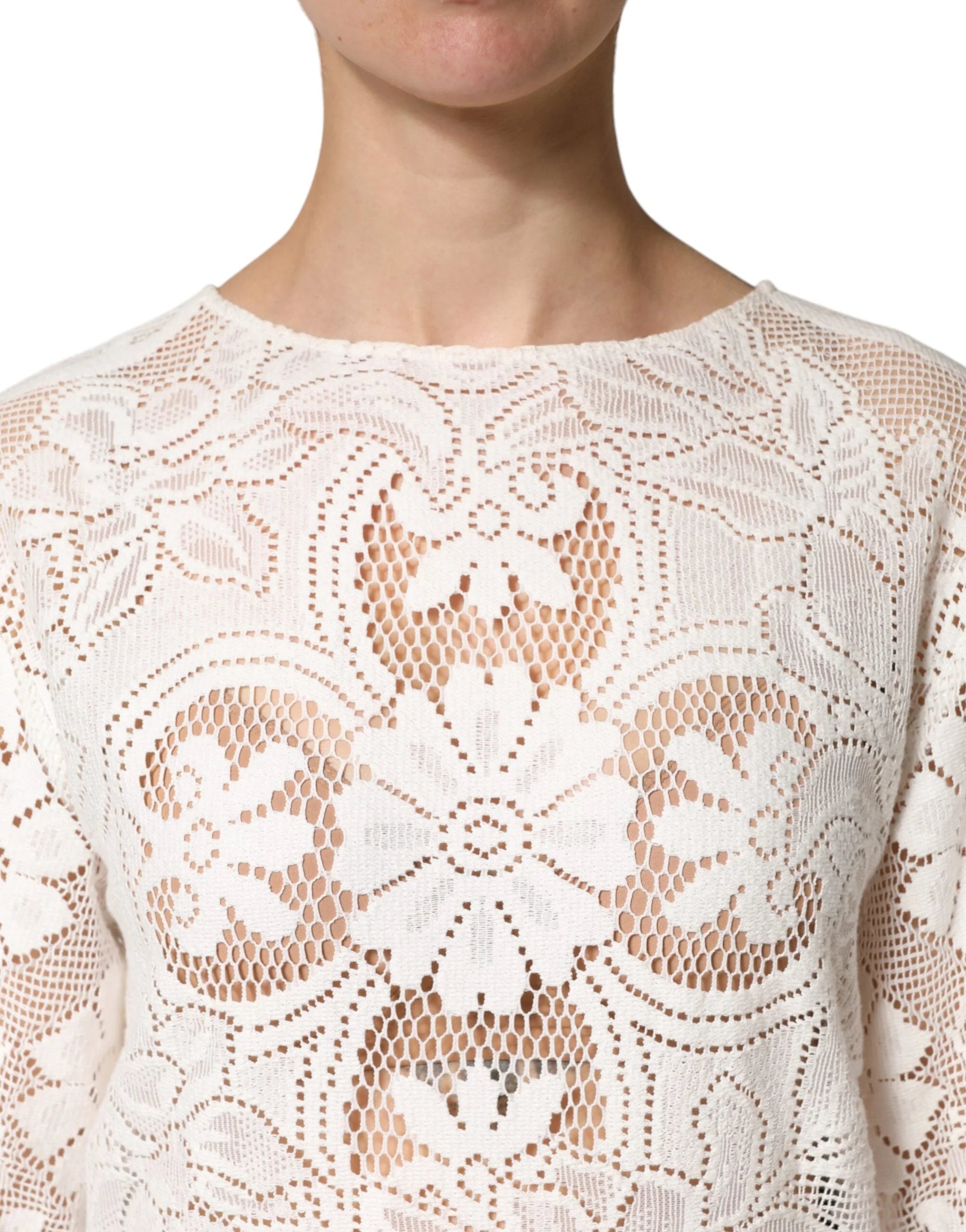 Dolce & Gabbana White Embroidery Lace Cotton Blouse Top - IT36|XXS