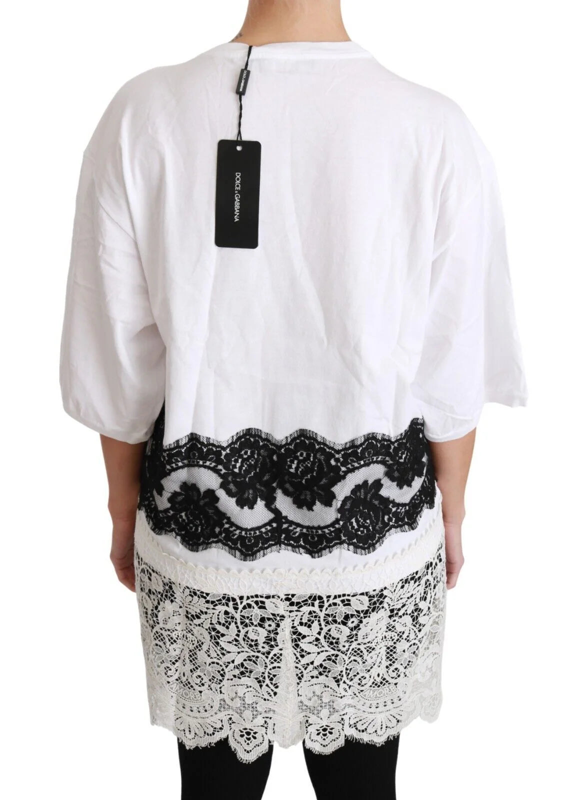 Dolce & Gabbana White Fashion Sinner Cotton Lace T-shirt Top - IT38|XS - T-Shirts