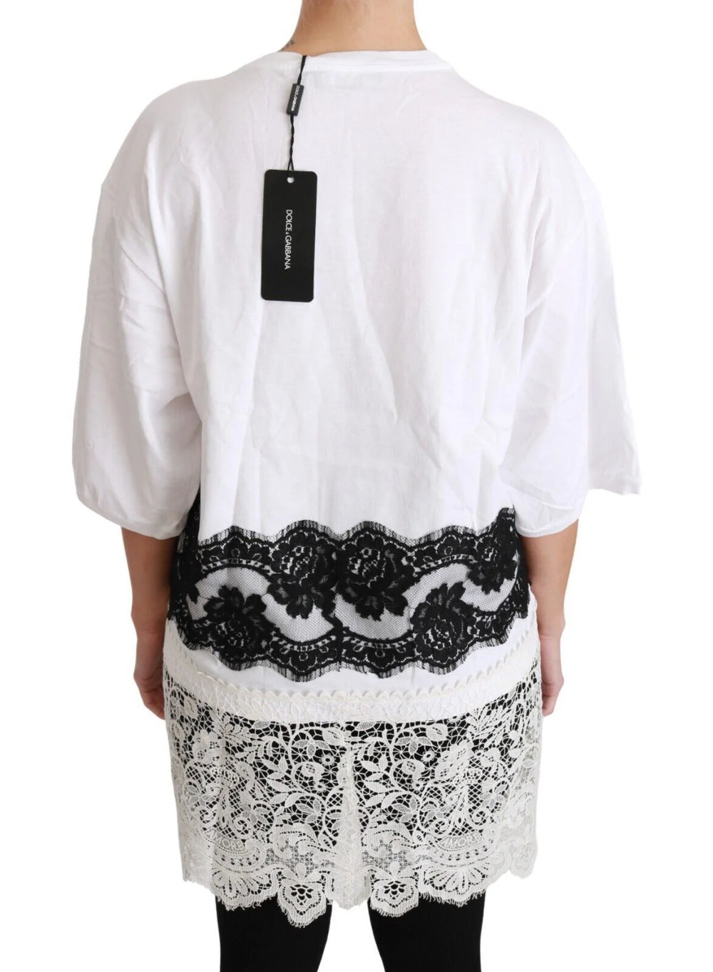 Dolce & Gabbana White Fashion Sinner Cotton Lace T-shirt Top - IT38|XS - T-Shirts