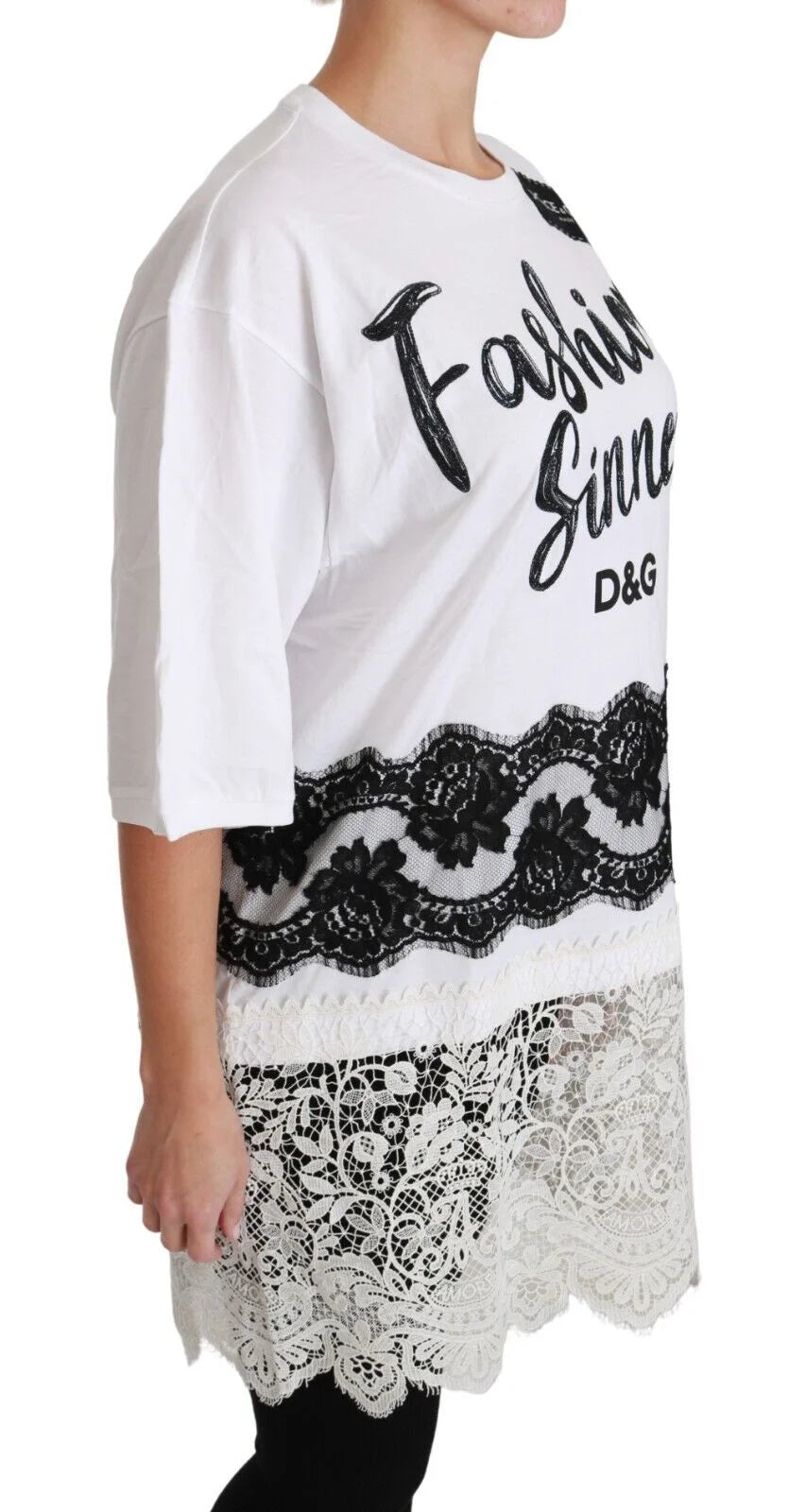 Dolce & Gabbana White Fashion Sinner Cotton Lace T-shirt Top - IT38|XS - T-Shirts