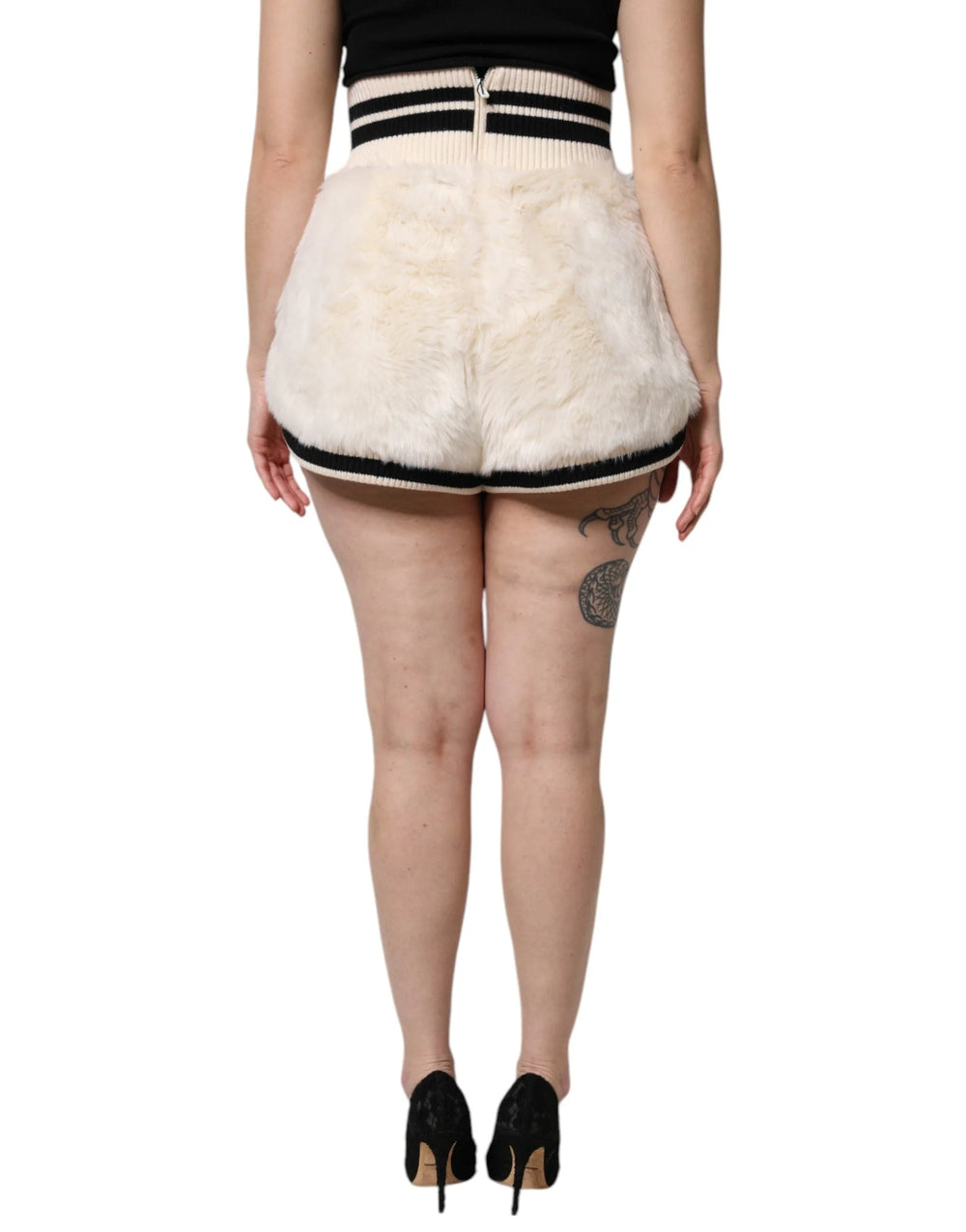 Dolce & Gabbana White Faux Fur High Waisted Hot Pants Short - Shorts