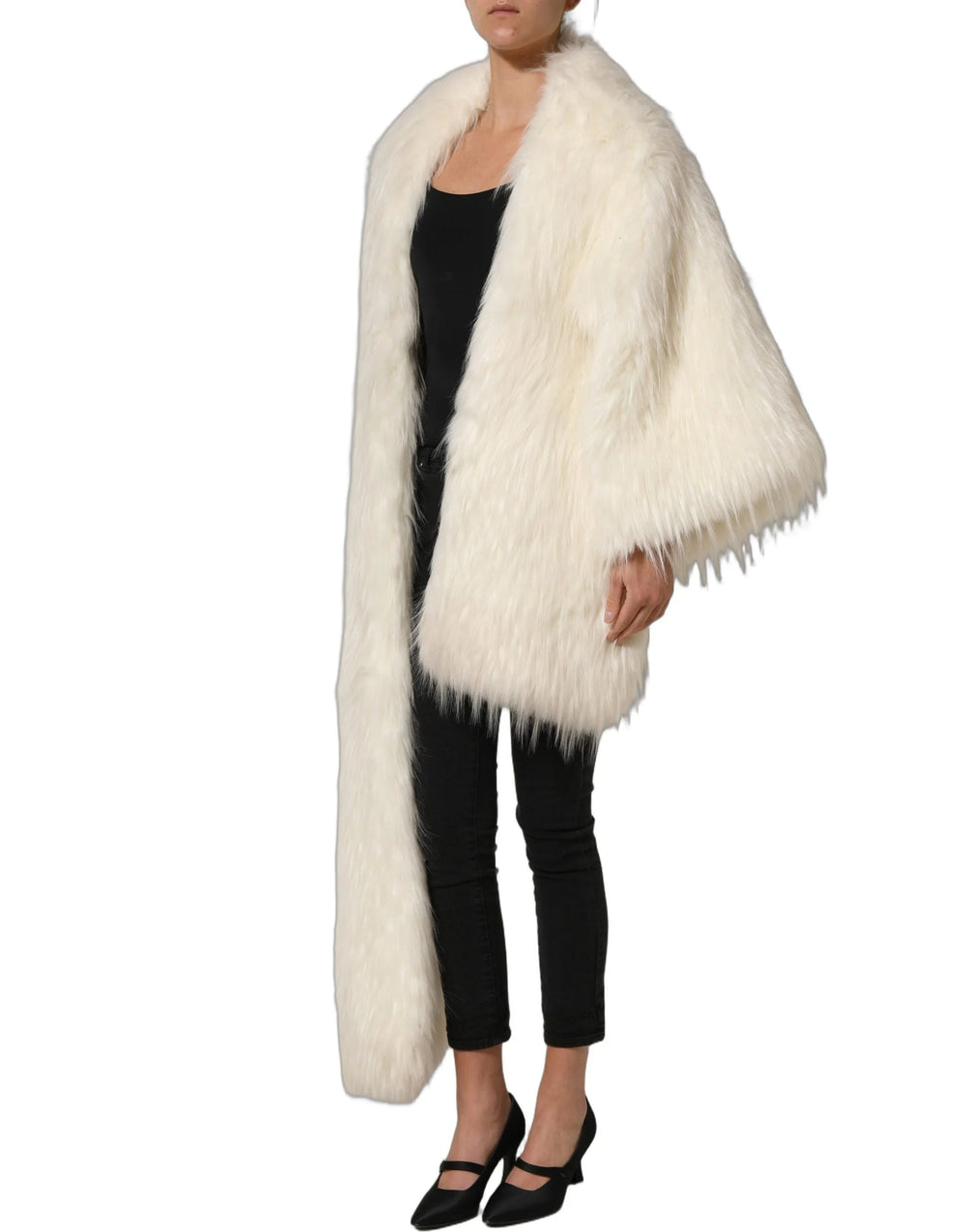 Dolce & Gabbana White Faux Fur Long Sleeves Coat Jacket - IT40|S