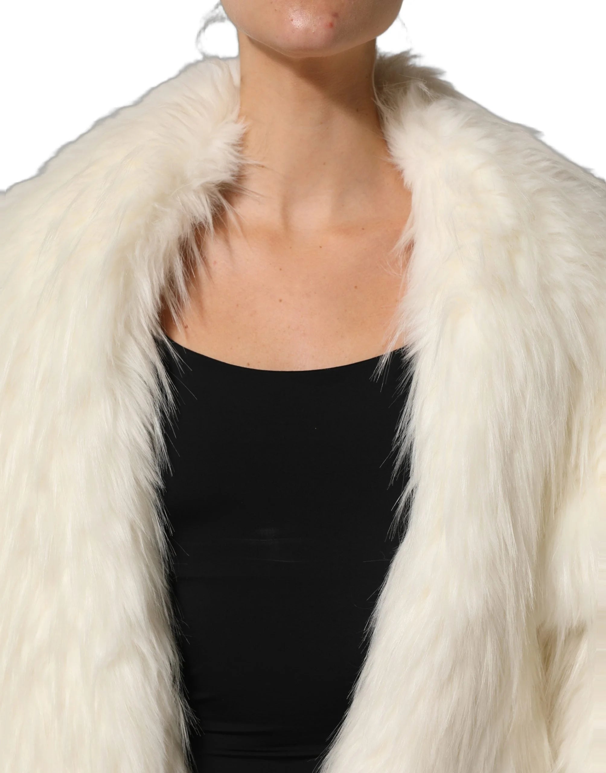 Dolce & Gabbana White Faux Fur Long Sleeves Coat Jacket - IT40|S