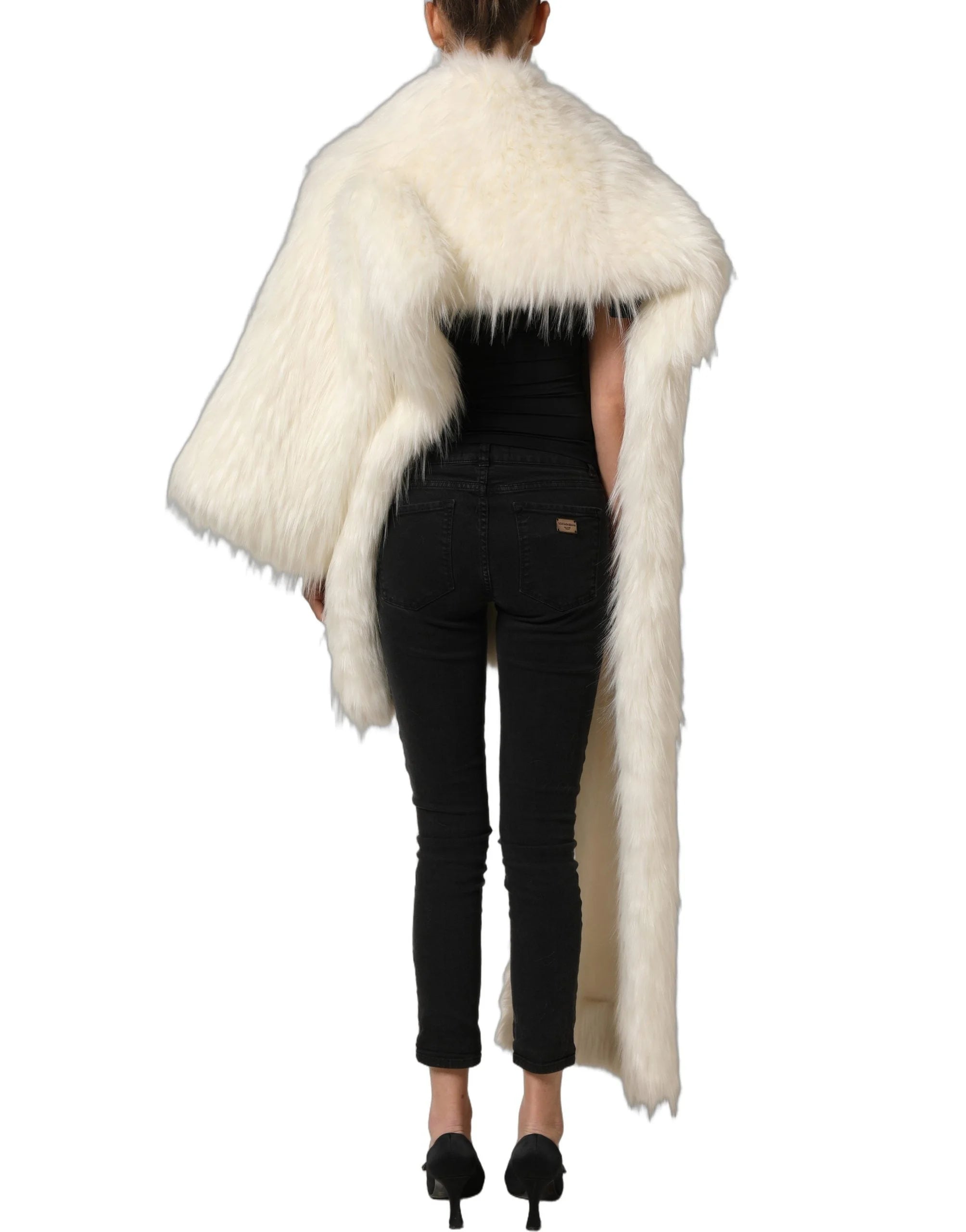 Dolce & Gabbana White Faux Fur Long Sleeves Coat Jacket - IT40|S