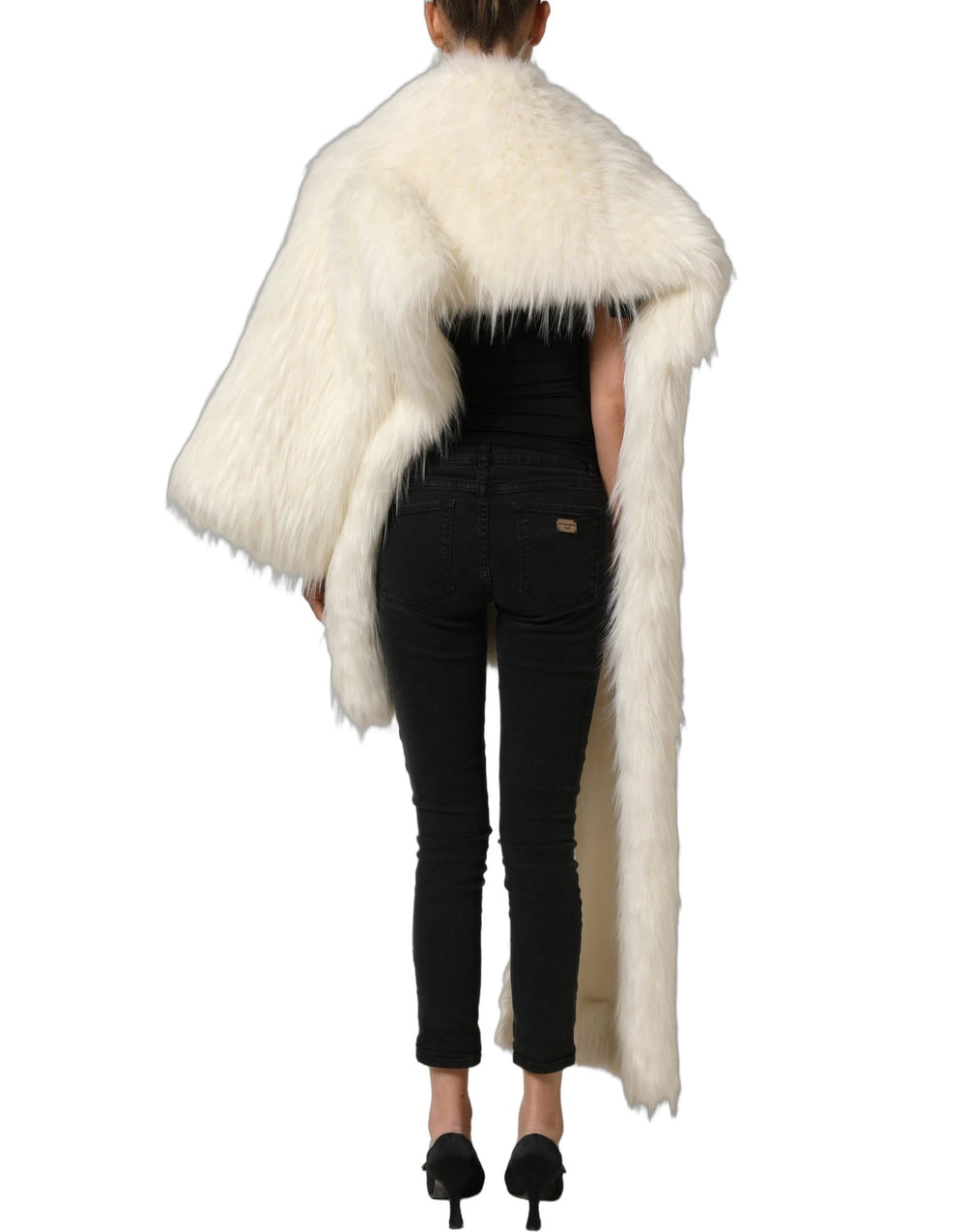 Dolce & Gabbana White Faux Fur Long Sleeves Coat Jacket - IT40|S
