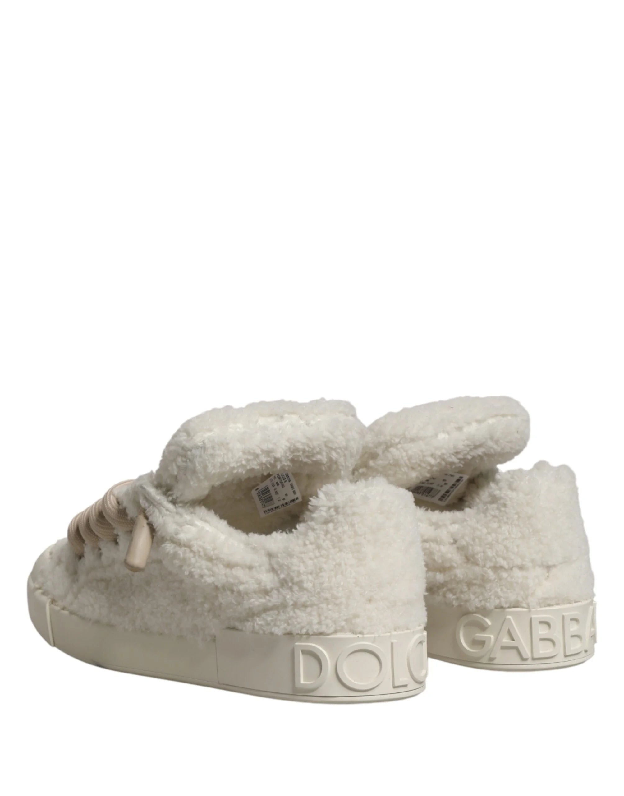 Dolce & Gabbana White Faux Shearling Low Top Sneakers Shoes - EU43/US10