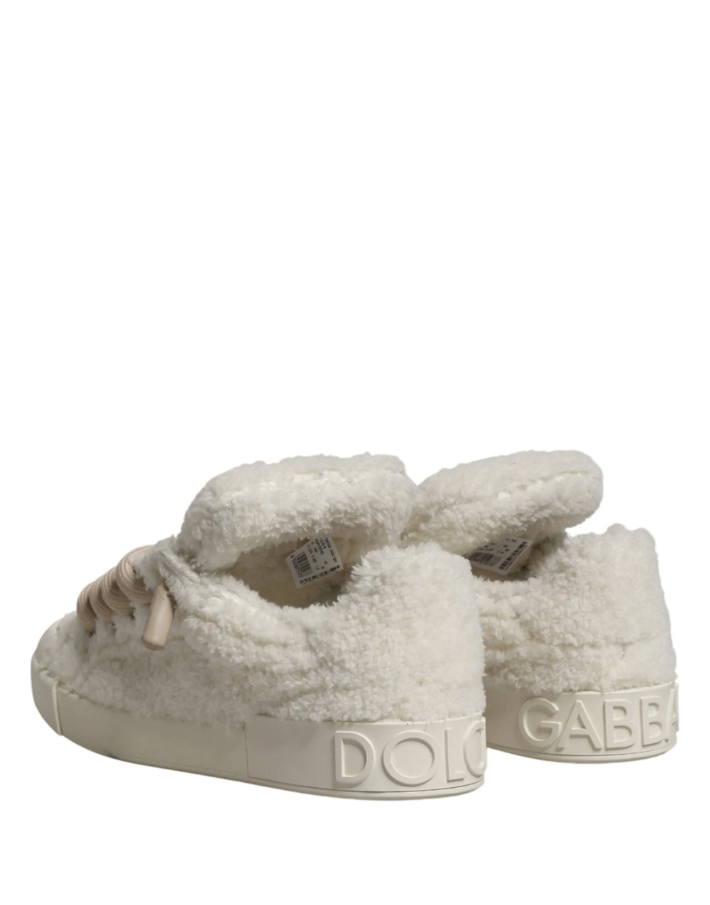 Dolce & Gabbana White Faux Shearling Low Top Sneakers Shoes - EU43/US10