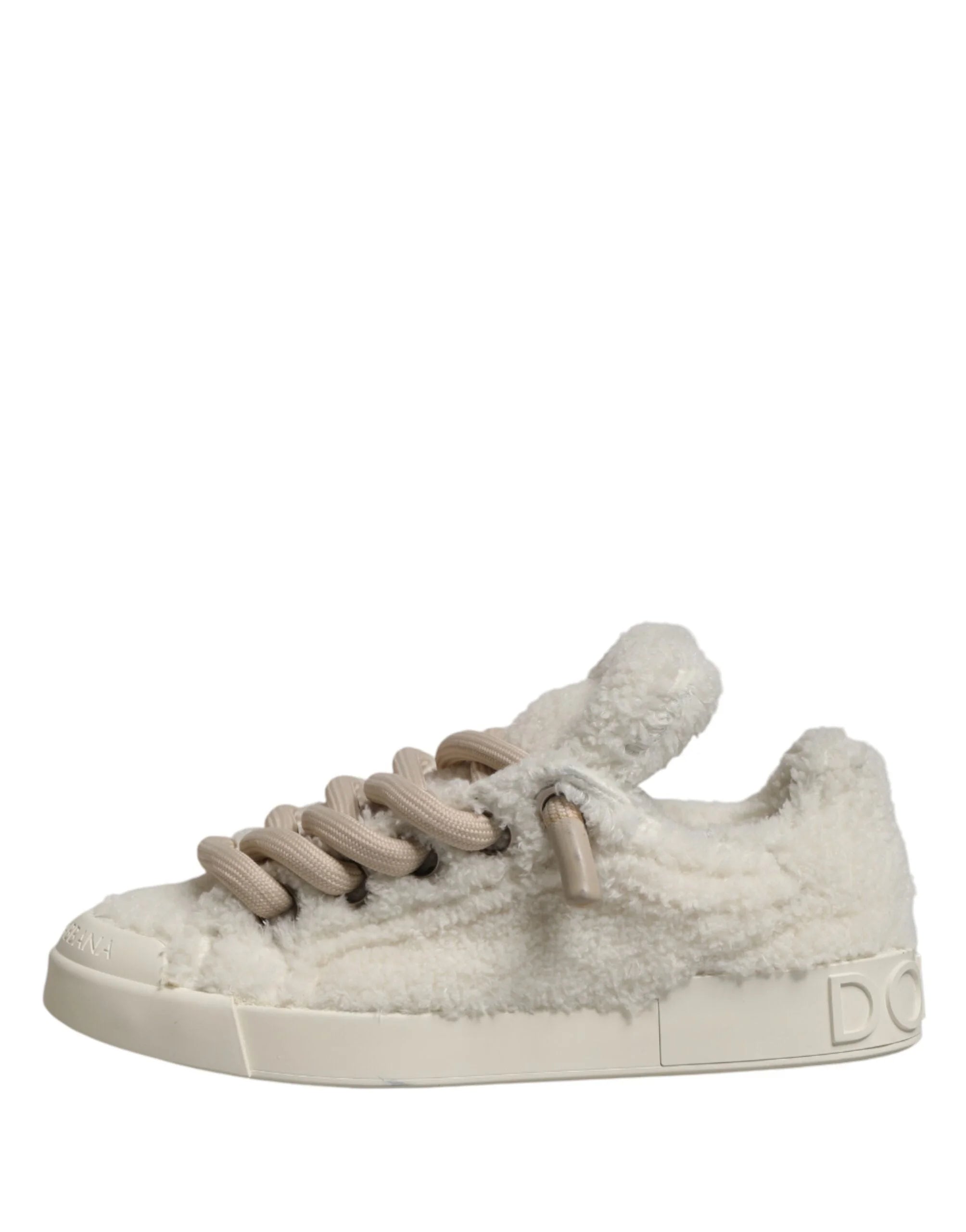 Dolce & Gabbana White Faux Shearling Low Top Sneakers Shoes - EU43/US10