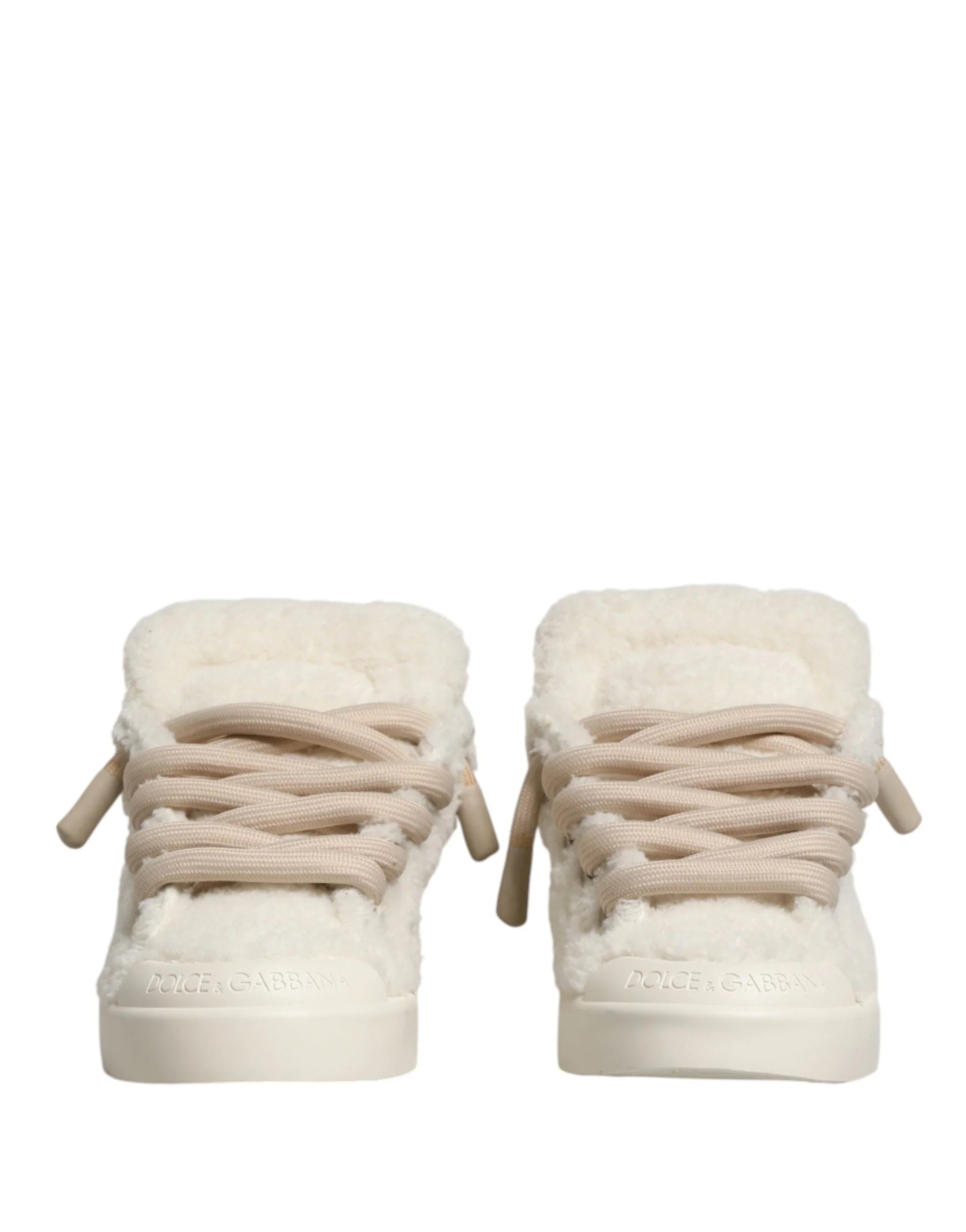 Dolce & Gabbana White Faux Shearling Low Top Sneakers Shoes - EU43/US10