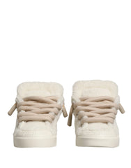Dolce & Gabbana White Faux Shearling Low Top Sneakers Shoes - EU43/US10