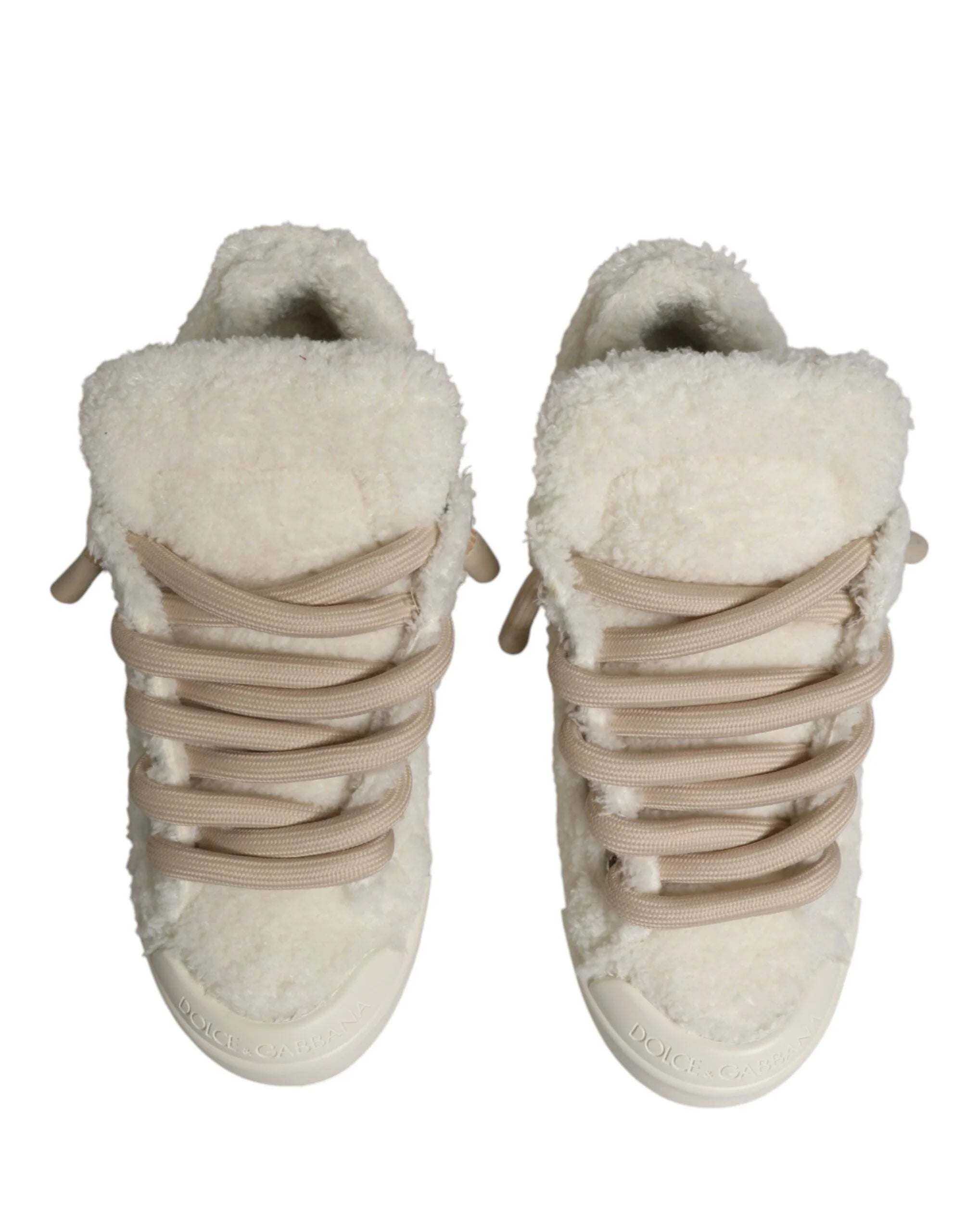 Dolce & Gabbana White Faux Shearling Low Top Sneakers Shoes - EU43/US10