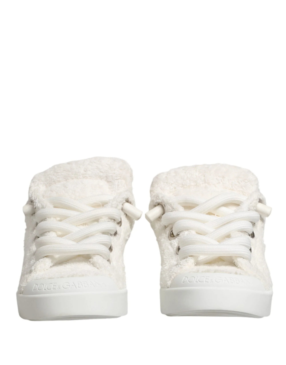 Dolce & Gabbana Weiße Sneaker mit Kunstfellbesatz
