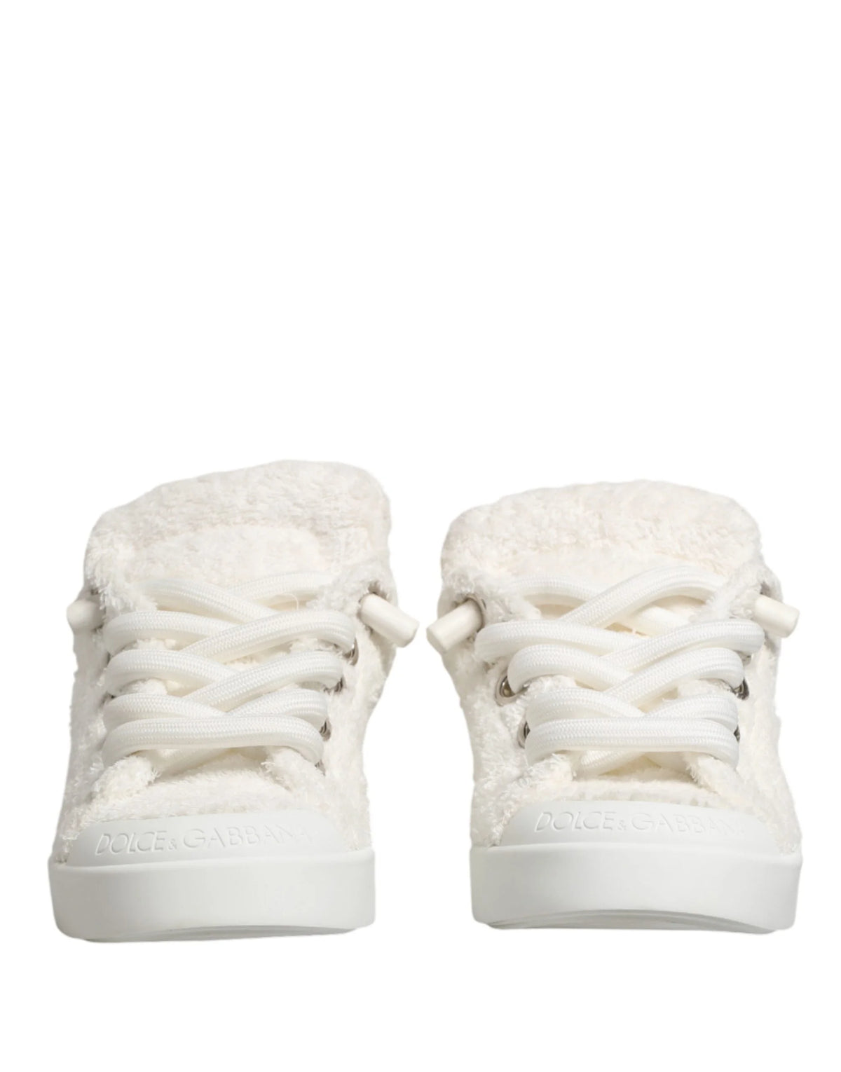 Dolce & Gabbana Weiße Sneaker mit Kunstfellbesatz