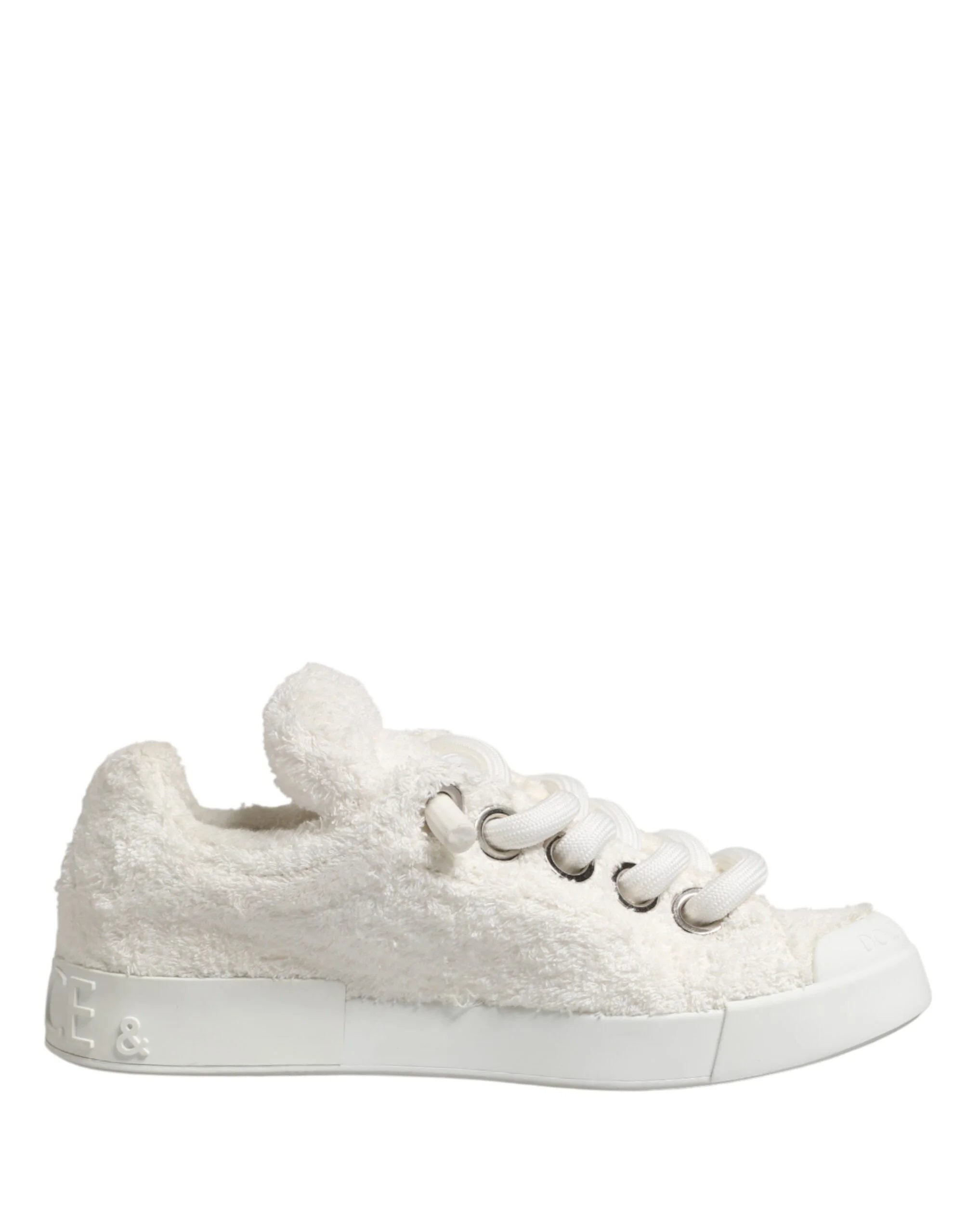 Dolce & Gabbana White Faux Shearling Low Top Sneakers Shoes - EU44/US11
