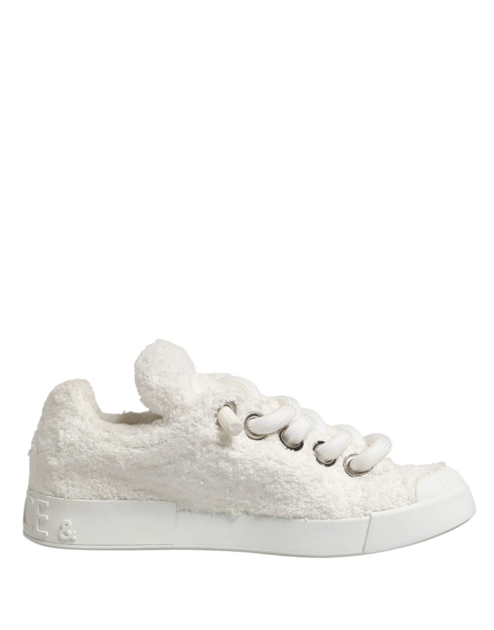 Dolce & Gabbana White Faux Shearling Low Top Sneakers Shoes - EU44/US11