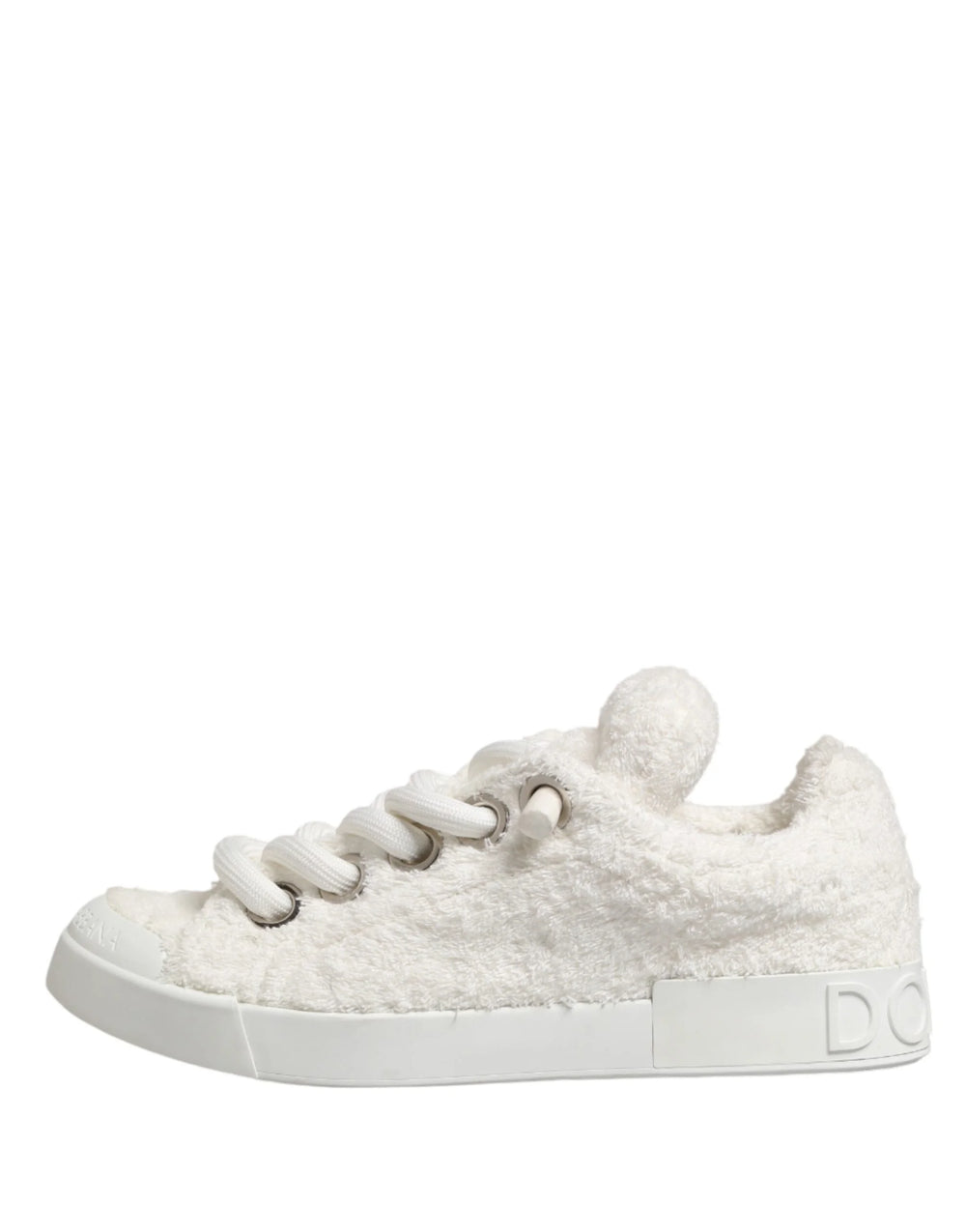 Dolce & Gabbana White Faux Shearling Low Top Sneakers Shoes - EU44/US11