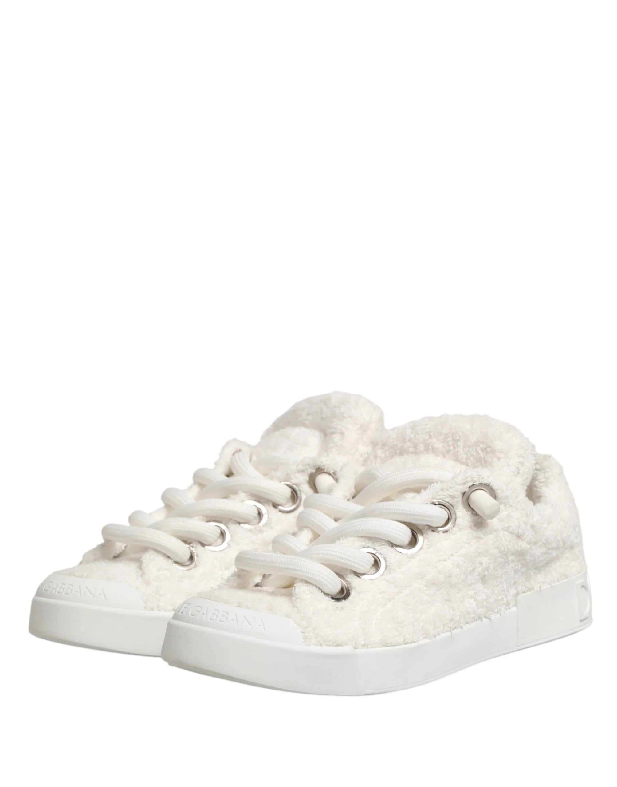 Dolce & Gabbana White Faux Shearling Low Top Sneakers Shoes - EU44/US11