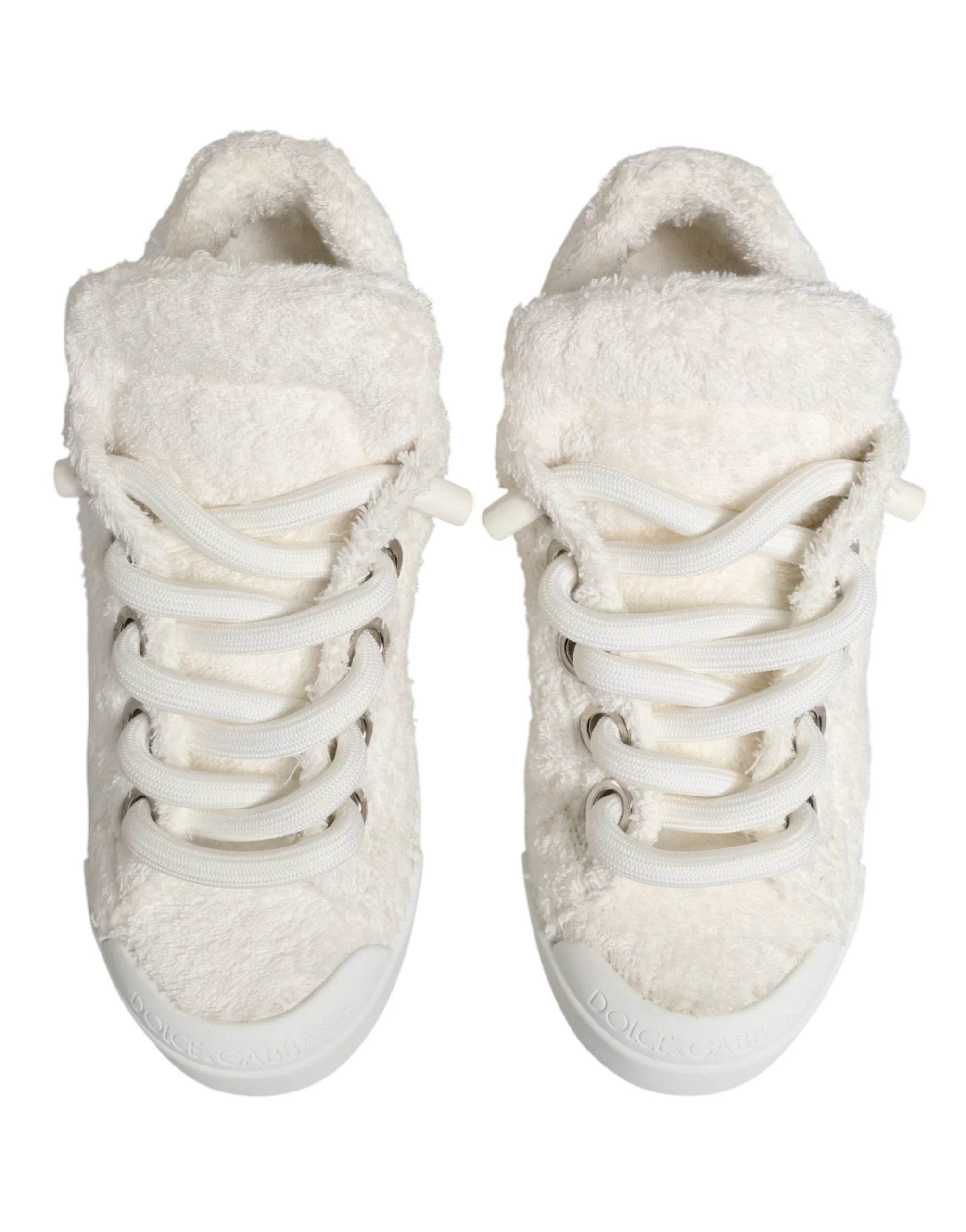 Dolce & Gabbana White Faux Shearling Low Top Sneakers Shoes - EU44/US11