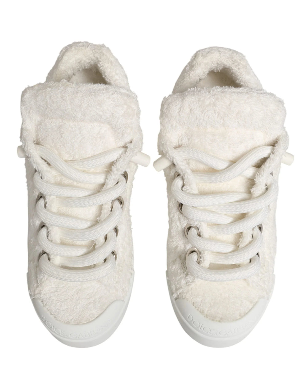 Dolce & Gabbana White Faux Shearling Low Top Sneakers Shoes - EU44/US11