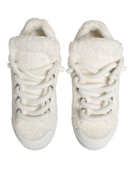 Dolce & Gabbana White Faux Shearling Low Top Sneakers Shoes - EU44/US11