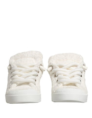 Dolce & Gabbana White Faux Shearling Low Top Sneakers Shoes - EU44/US11