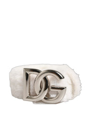 Dolce & Gabbana White Fleece Silver DG Logo Metal Buckle Belt - 90 cm / 36 Inches