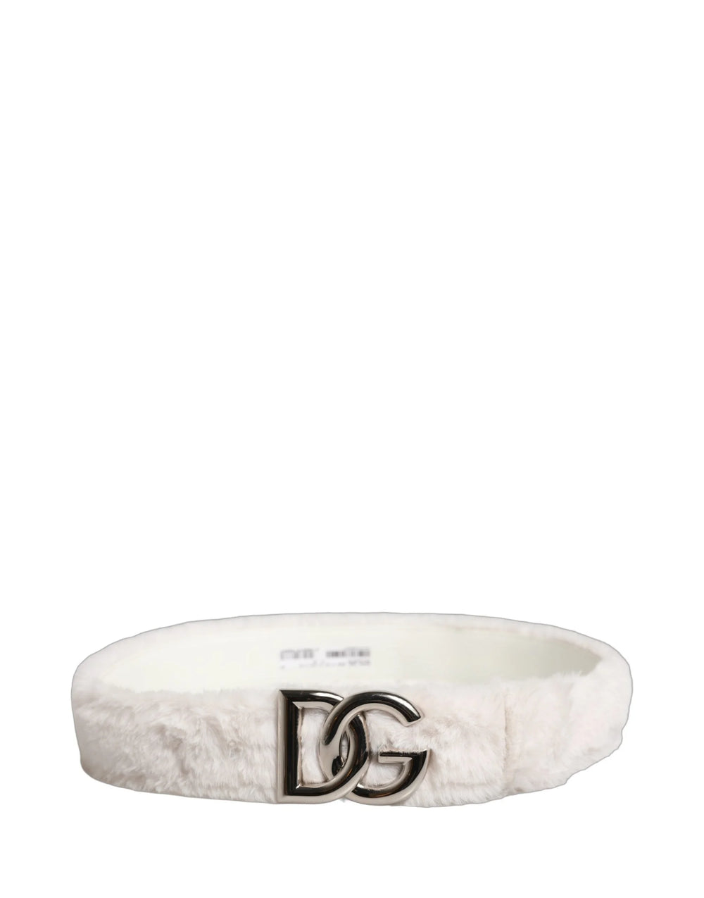Dolce & Gabbana White Fleece Silver DG Logo Metal Buckle Belt - 90 cm / 36 Inches