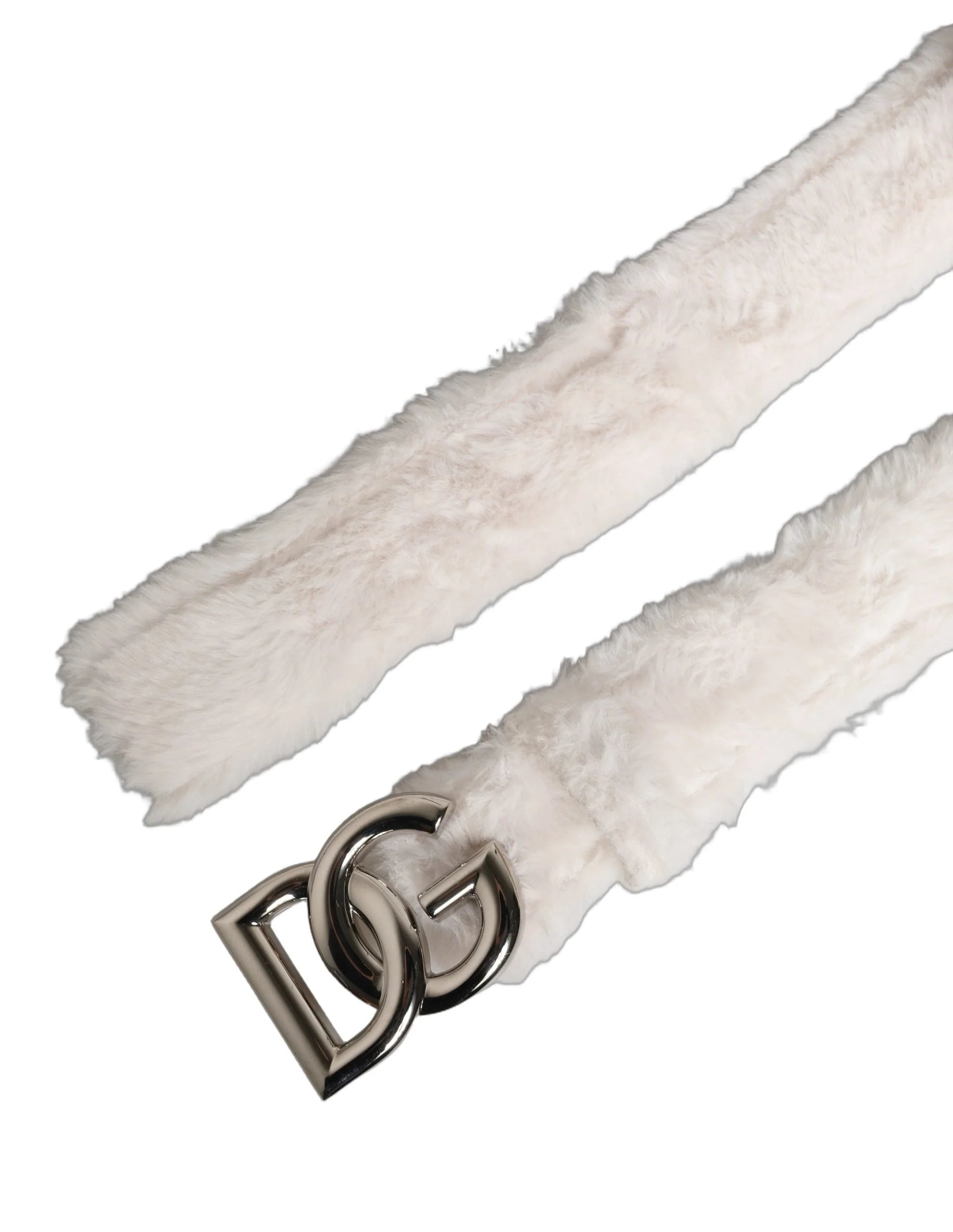 Dolce & Gabbana White Fleece Silver DG Logo Metal Buckle Belt - 90 cm / 36 Inches