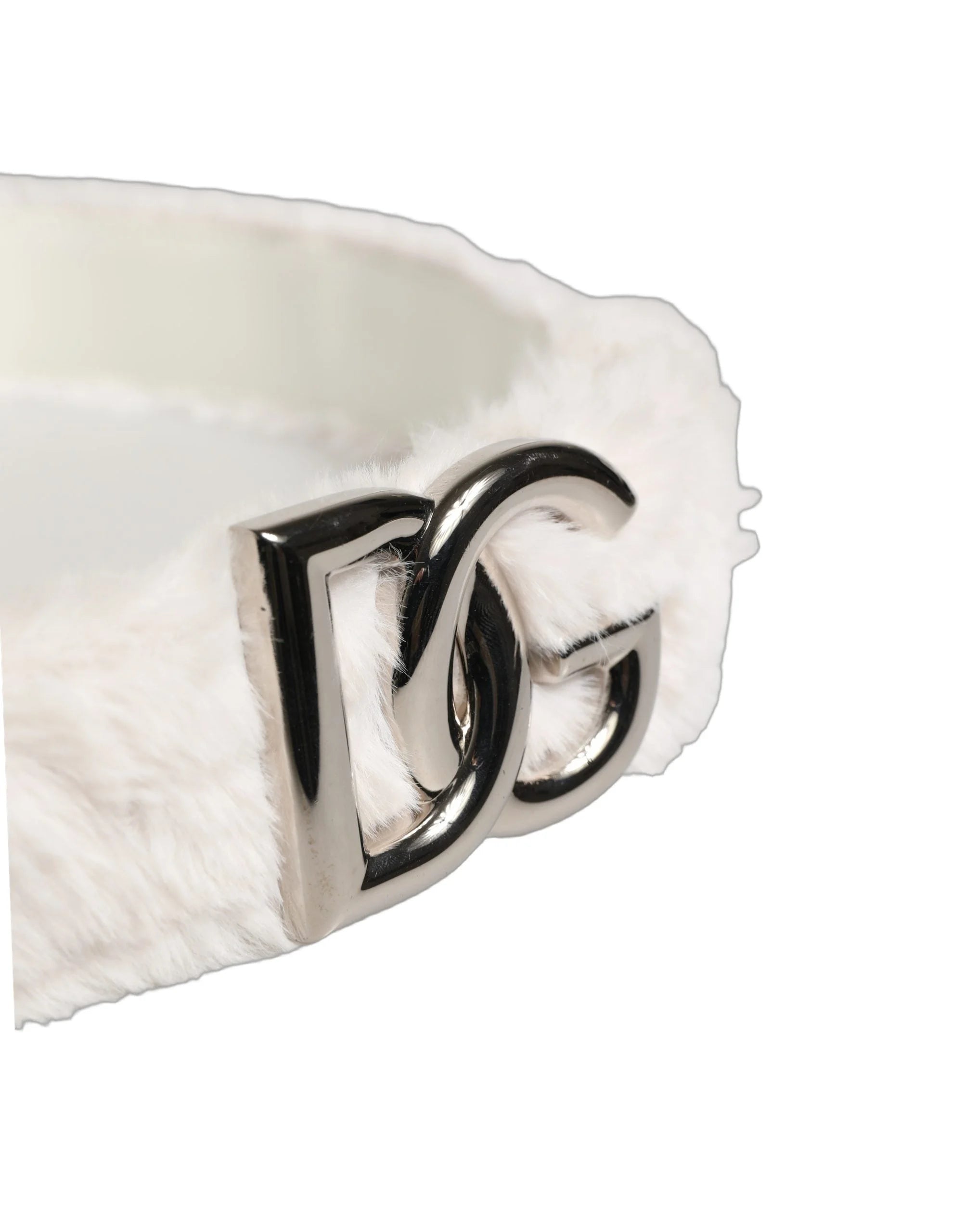 Dolce & Gabbana White Fleece Silver DG Logo Metal Buckle Belt - 90 cm / 36 Inches
