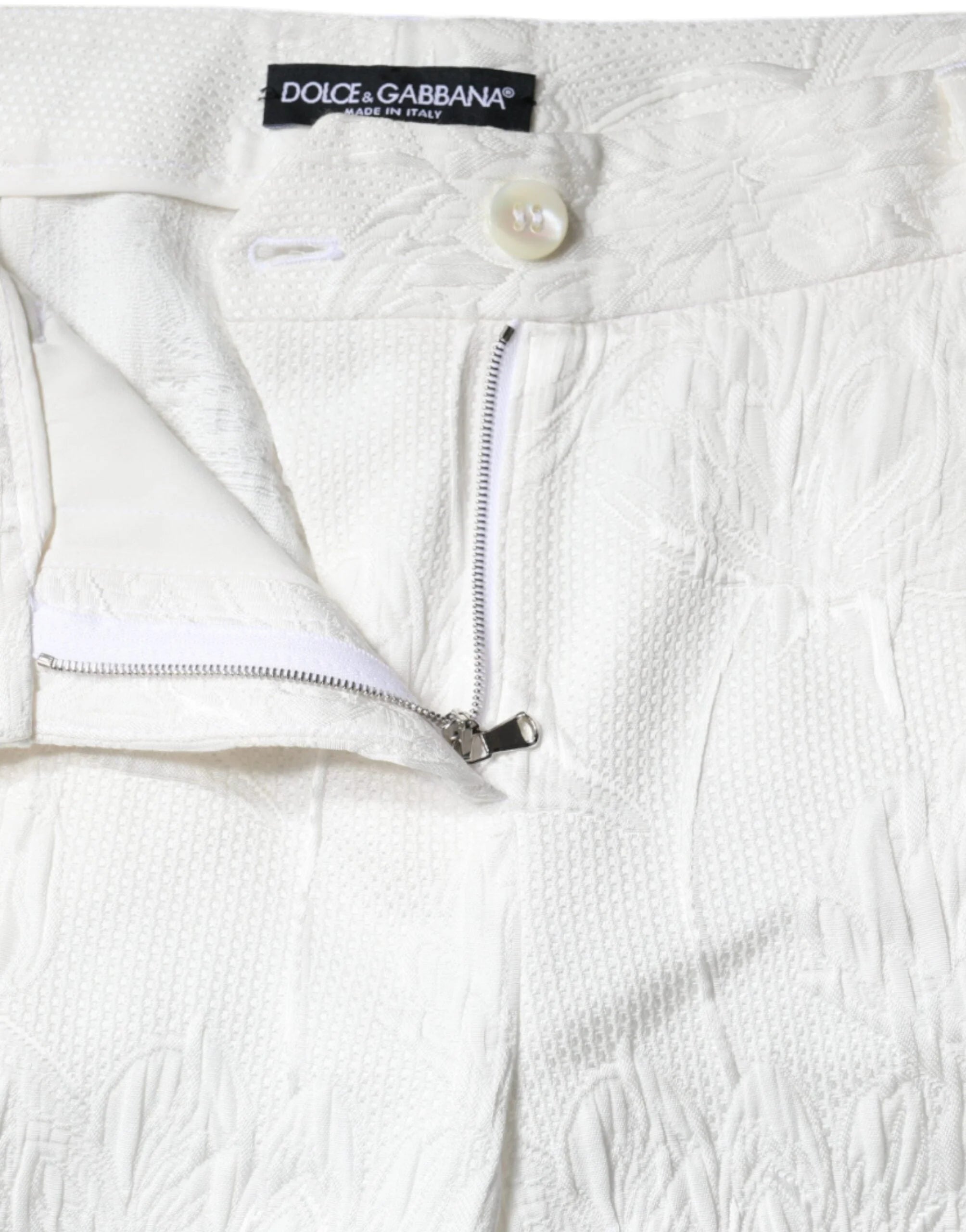 Dolce & Gabbana White Floral Brocade Cotton Cropped Pants - IT40|S - Trousers