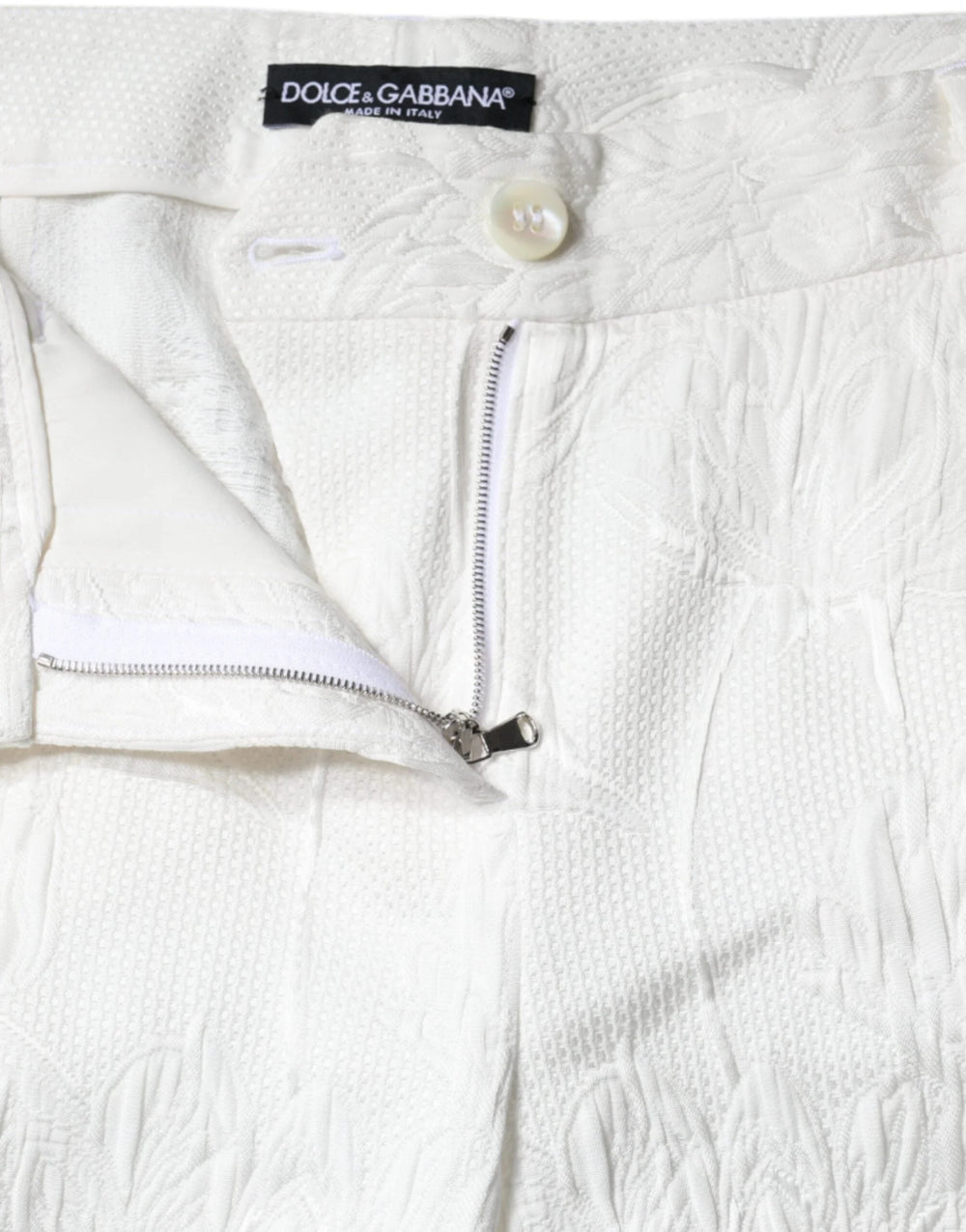 Dolce & Gabbana White Floral Brocade Cotton Cropped Pants - IT40|S - Trousers