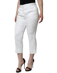 Dolce & Gabbana White Floral Brocade Cotton Cropped Pants - IT40|S - Trousers