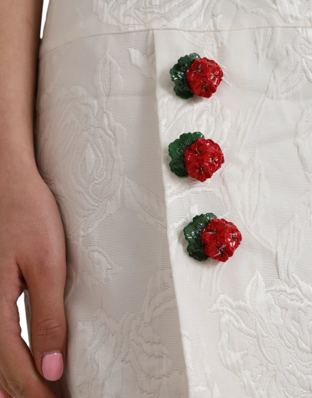 Dolce & Gabbana White Floral Brocade Embellished Mini Skirt - IT42|M - Skirts