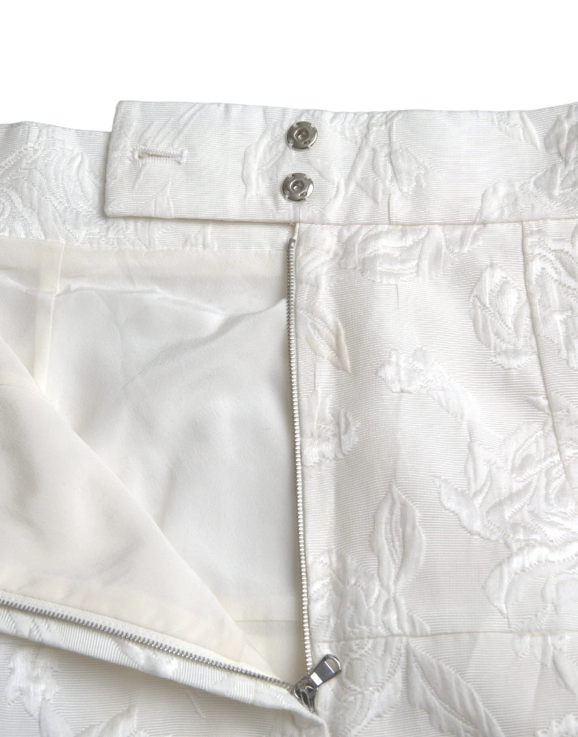 Dolce & Gabbana White Floral Brocade Embellished Mini Skirt - IT42|M - Skirts