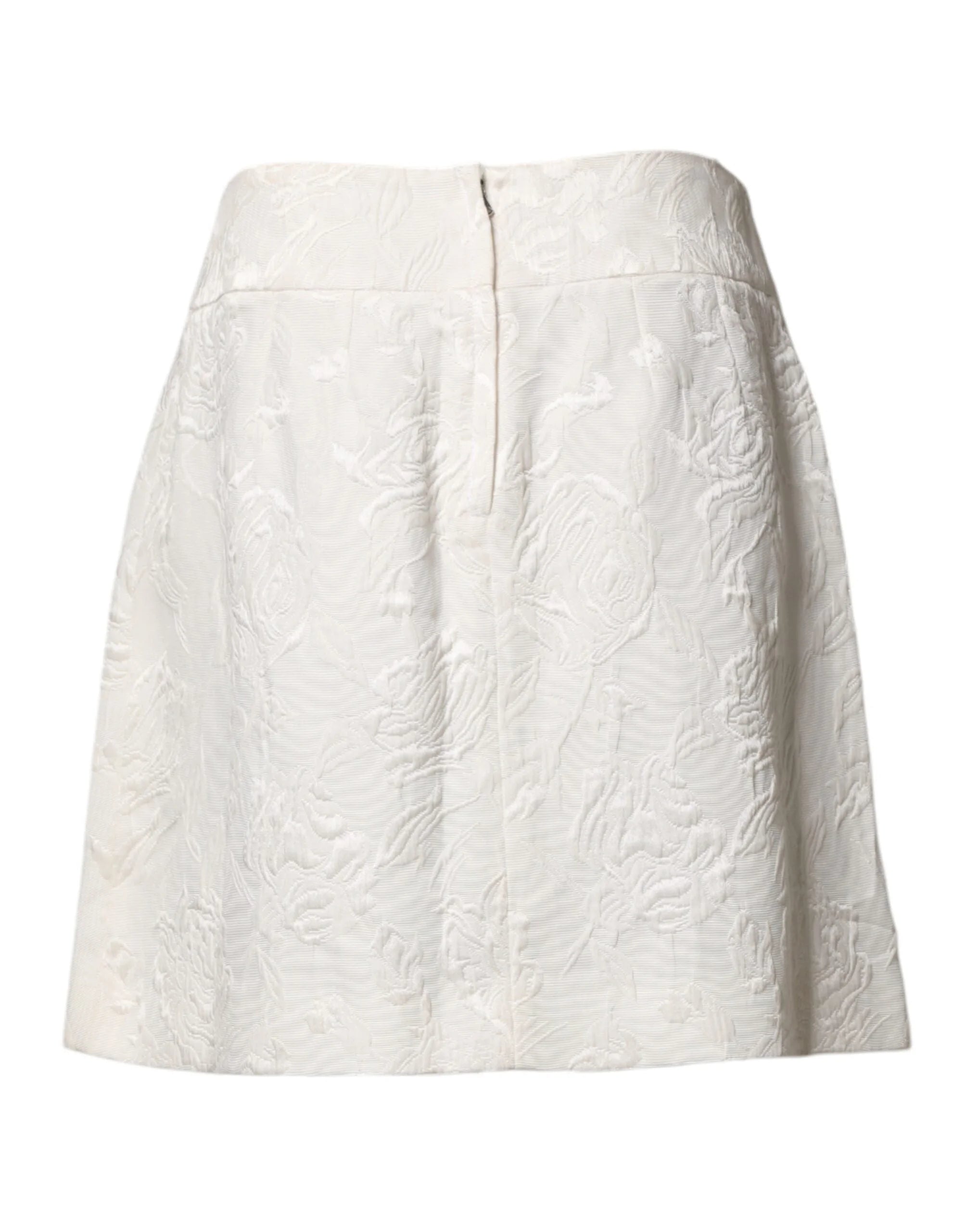 Dolce & Gabbana White Floral Brocade High Waist Mini Skirt - IT40|S