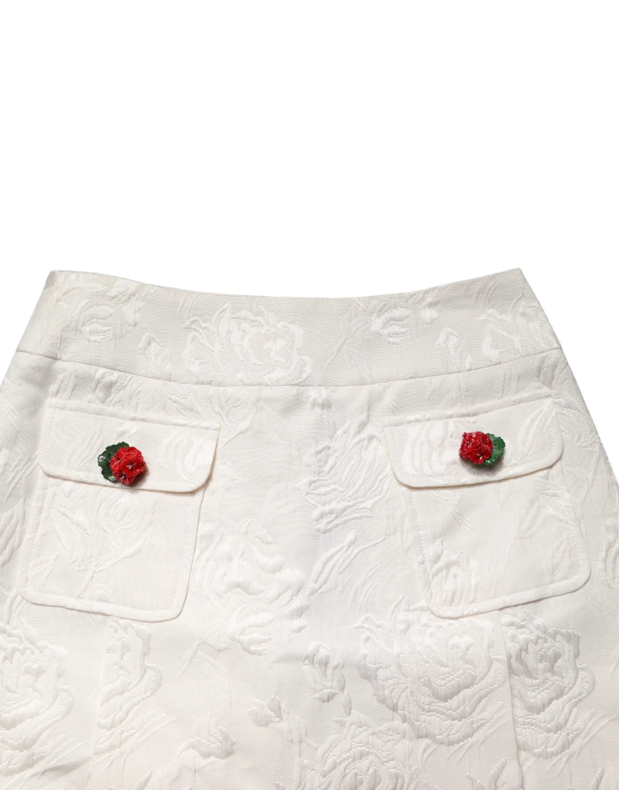 Dolce & Gabbana White Floral Brocade High Waist Mini Skirt - IT40|S