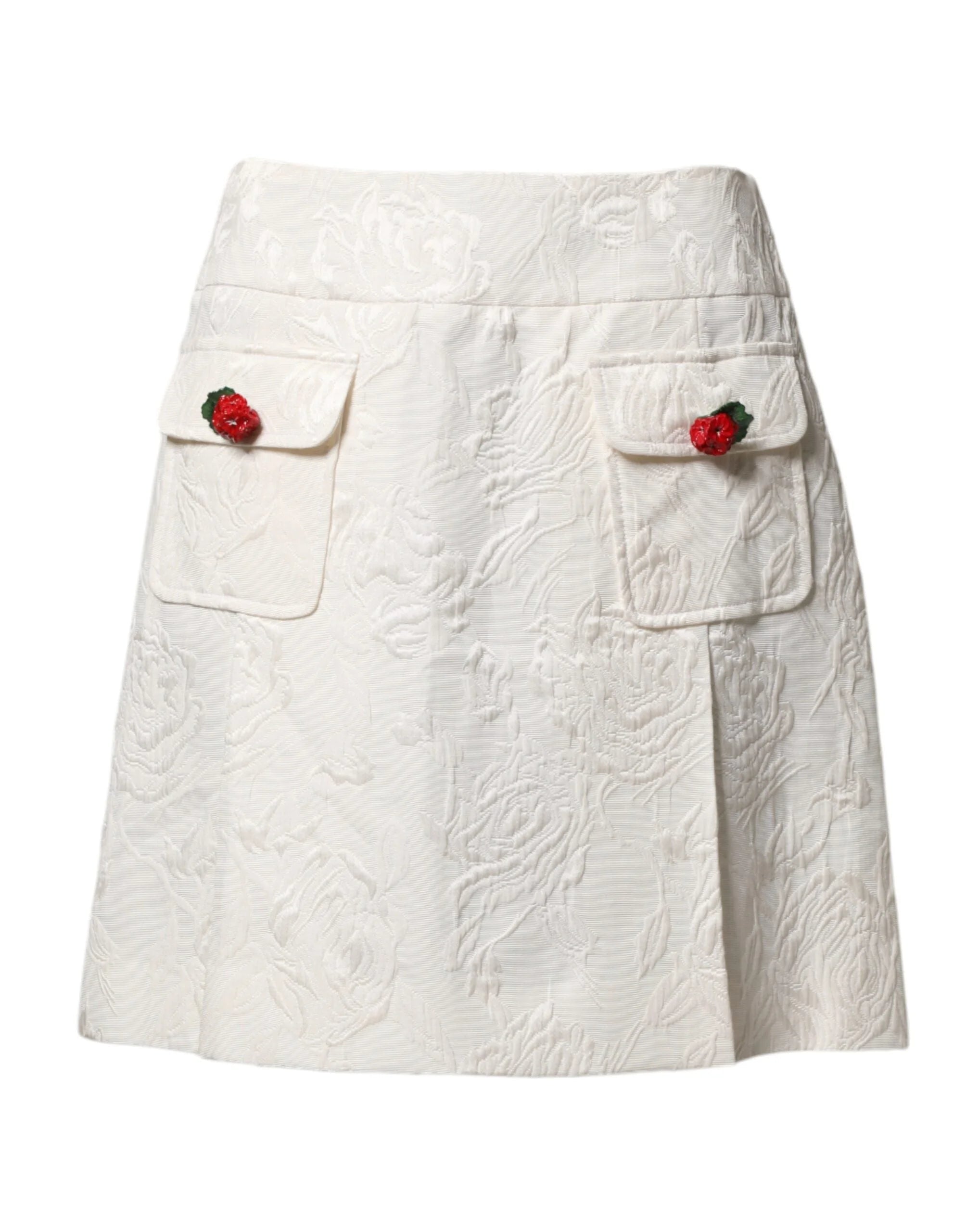 Dolce & Gabbana White Floral Brocade High Waist Mini Skirt - IT40|S