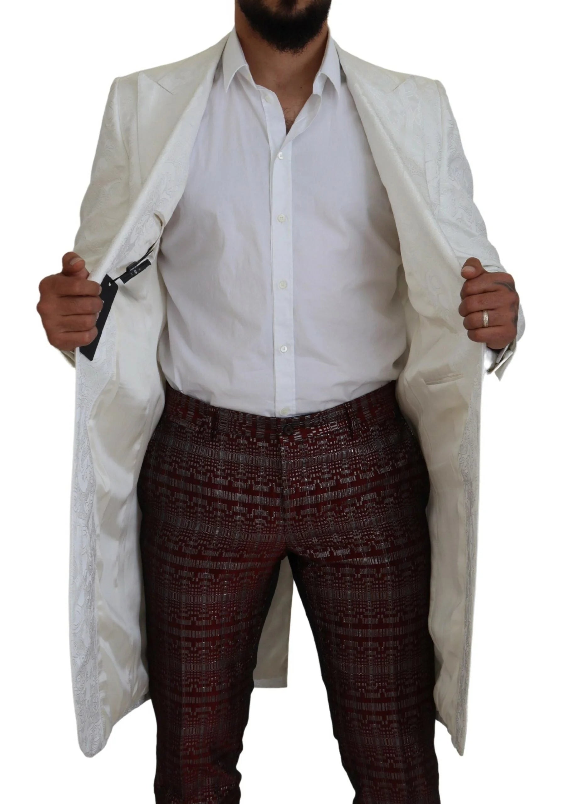 Dolce & Gabbana White Floral Brocade Trench Coat Jacket - IT48 | M - Trench Coats