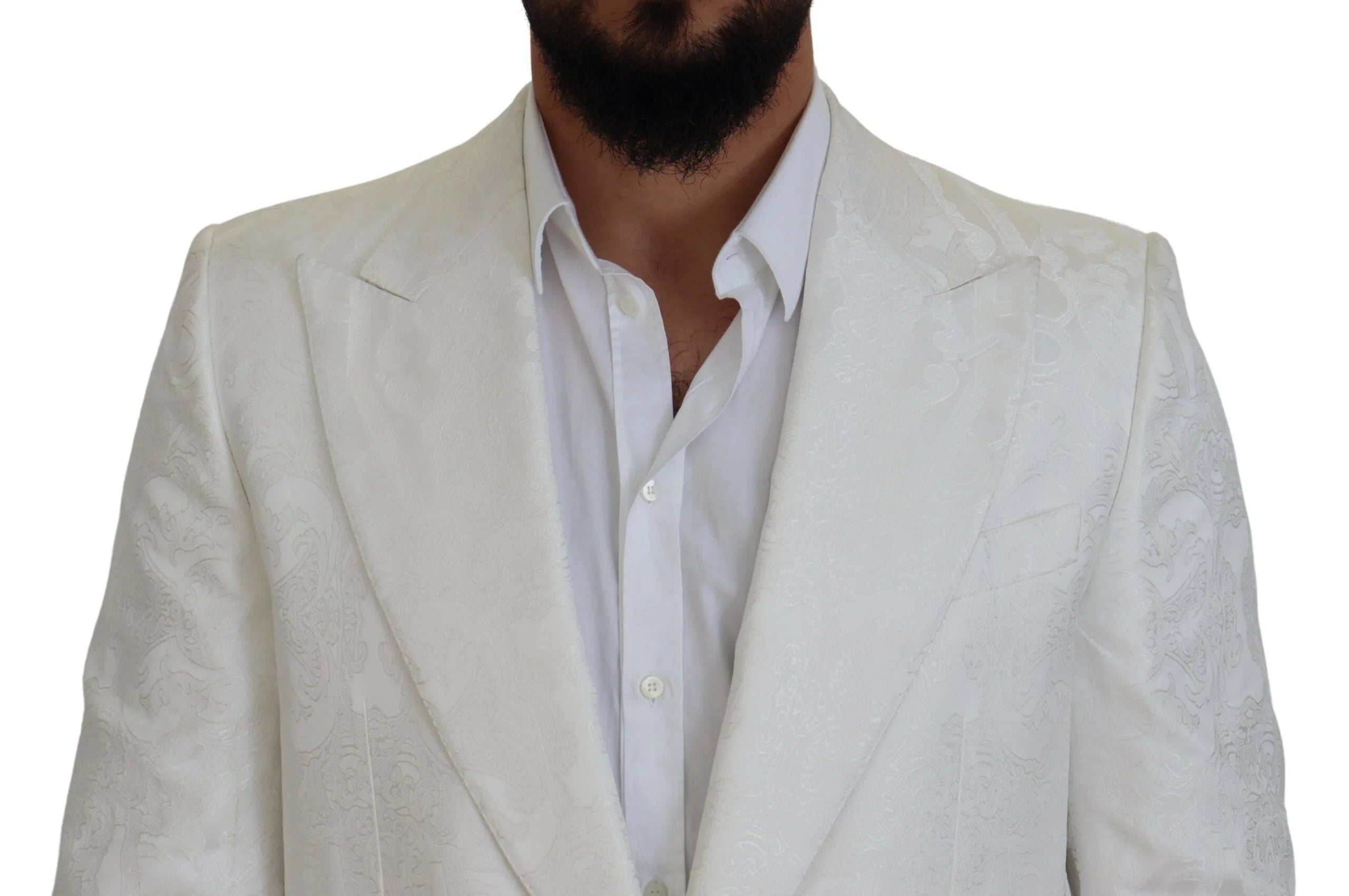 Dolce & Gabbana White Floral Brocade Trench Coat Jacket - IT48 | M - Trench Coats