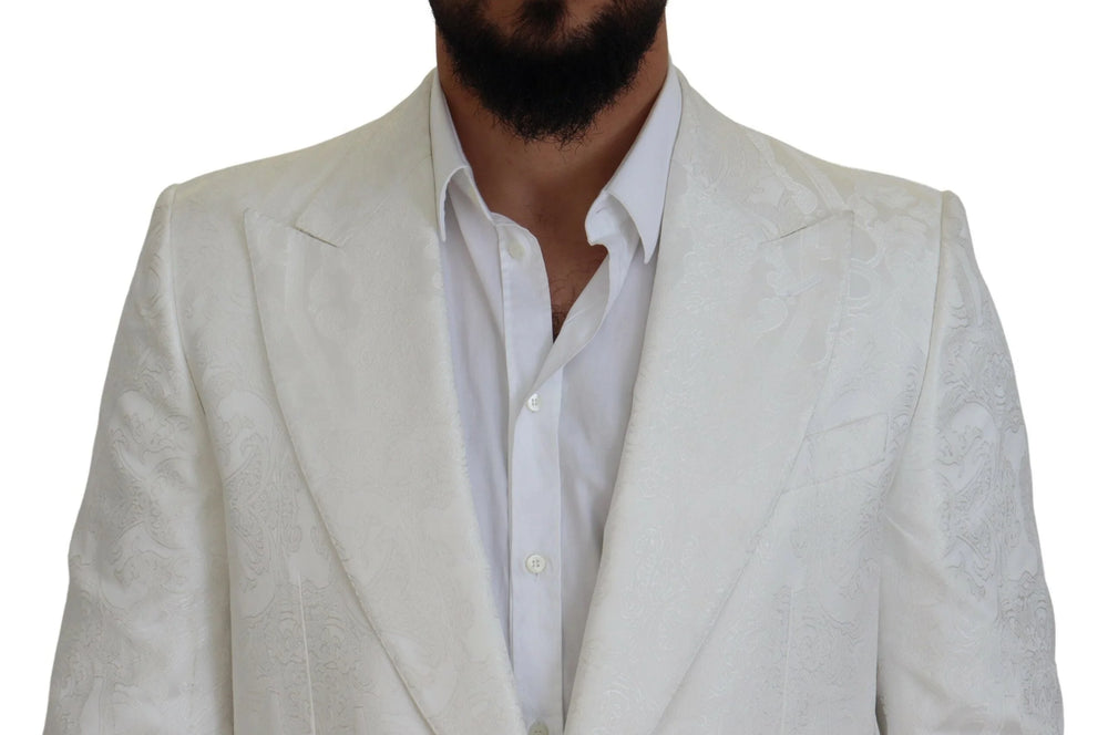 Dolce & Gabbana White Floral Brocade Trench Coat Jacket - IT48 | M - Trench Coats