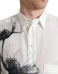 Dolce & Gabbana White Floral Collared Dress Silk Shirt - IT40 | M - Shirts