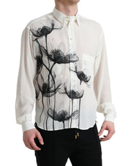 Dolce & Gabbana White Floral Collared Dress Silk Shirt - IT40 | M - Shirts