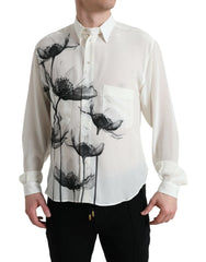 Dolce & Gabbana White Floral Collared Dress Silk Shirt - IT40 | M - Shirts