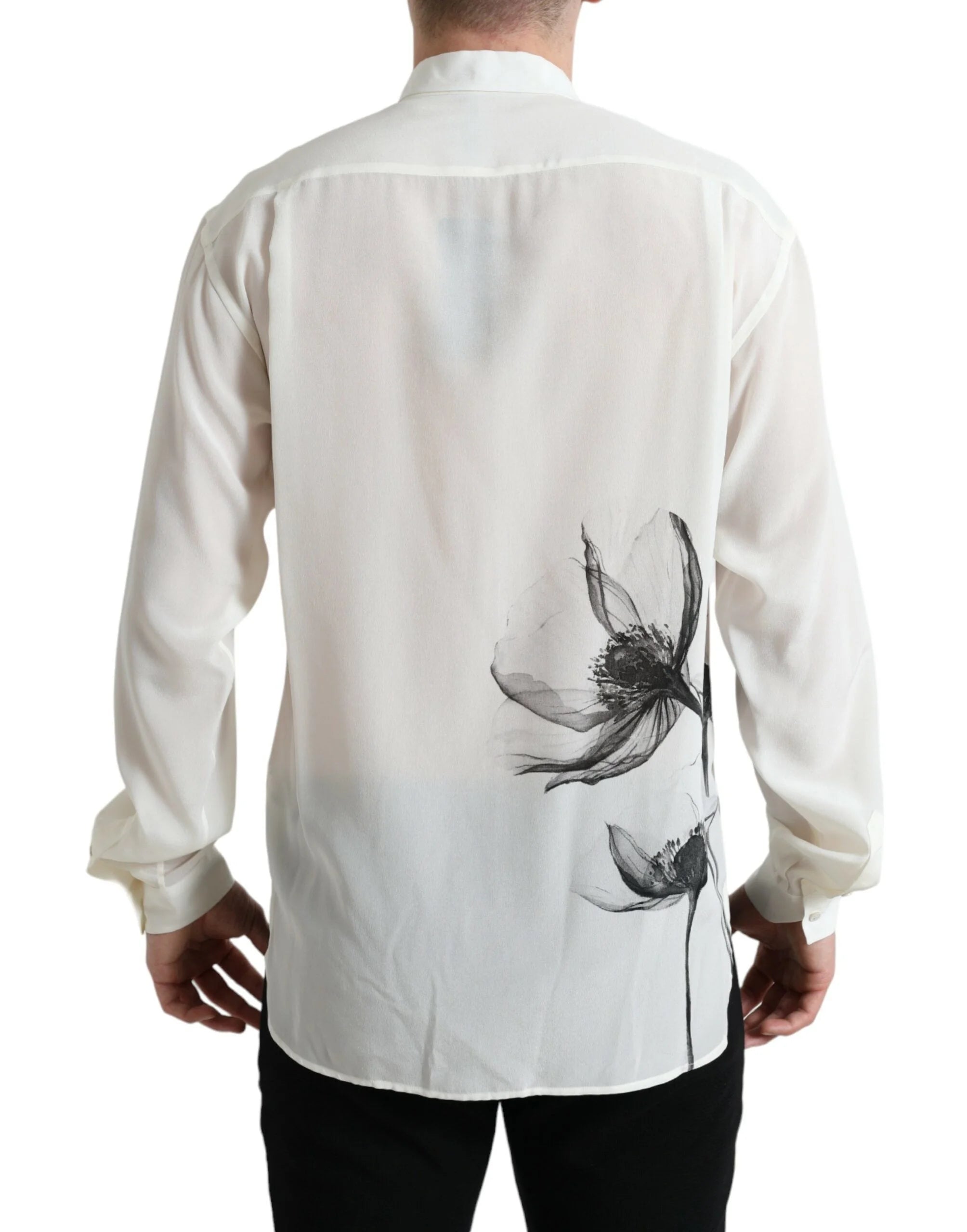 Dolce & Gabbana White Floral Collared Dress Silk Shirt - IT40 | M - Shirts