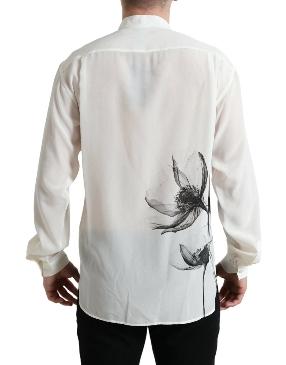 Dolce & Gabbana White Floral Collared Dress Silk Shirt - IT40 | M - Shirts