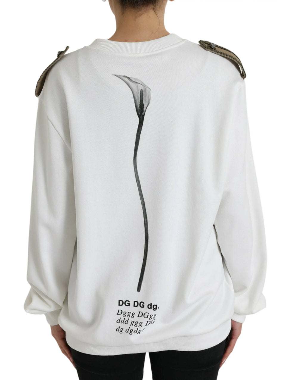 Dolce & Gabbana White Floral Cotton Crew Neck Pullover Sweater - IT40|S - Sweaters