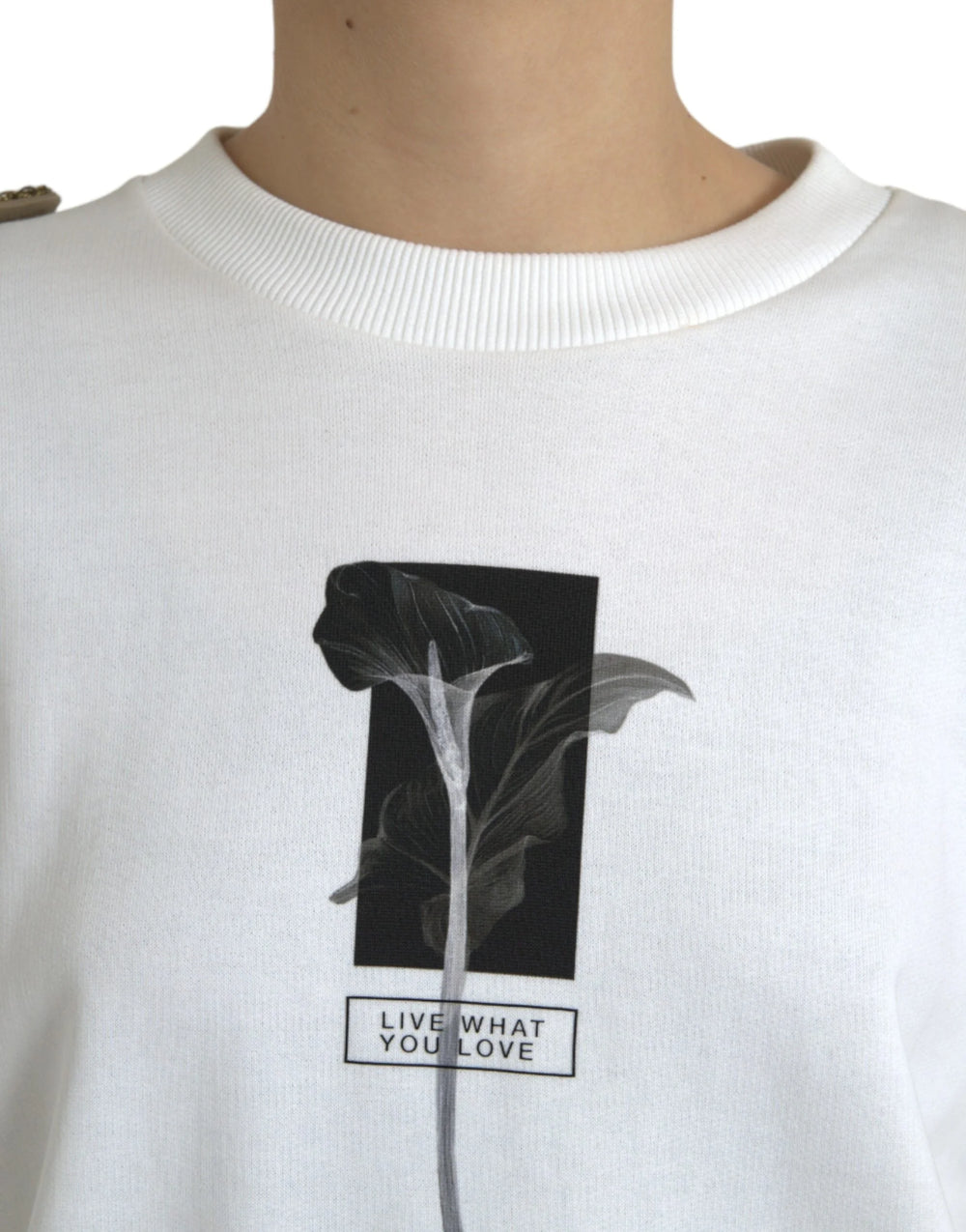 Dolce & Gabbana White Floral Cotton Crew Neck Pullover Sweater - IT40|S - Sweaters