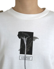 Dolce & Gabbana White Floral Cotton Crew Neck Pullover Sweater - IT40|S - Sweaters