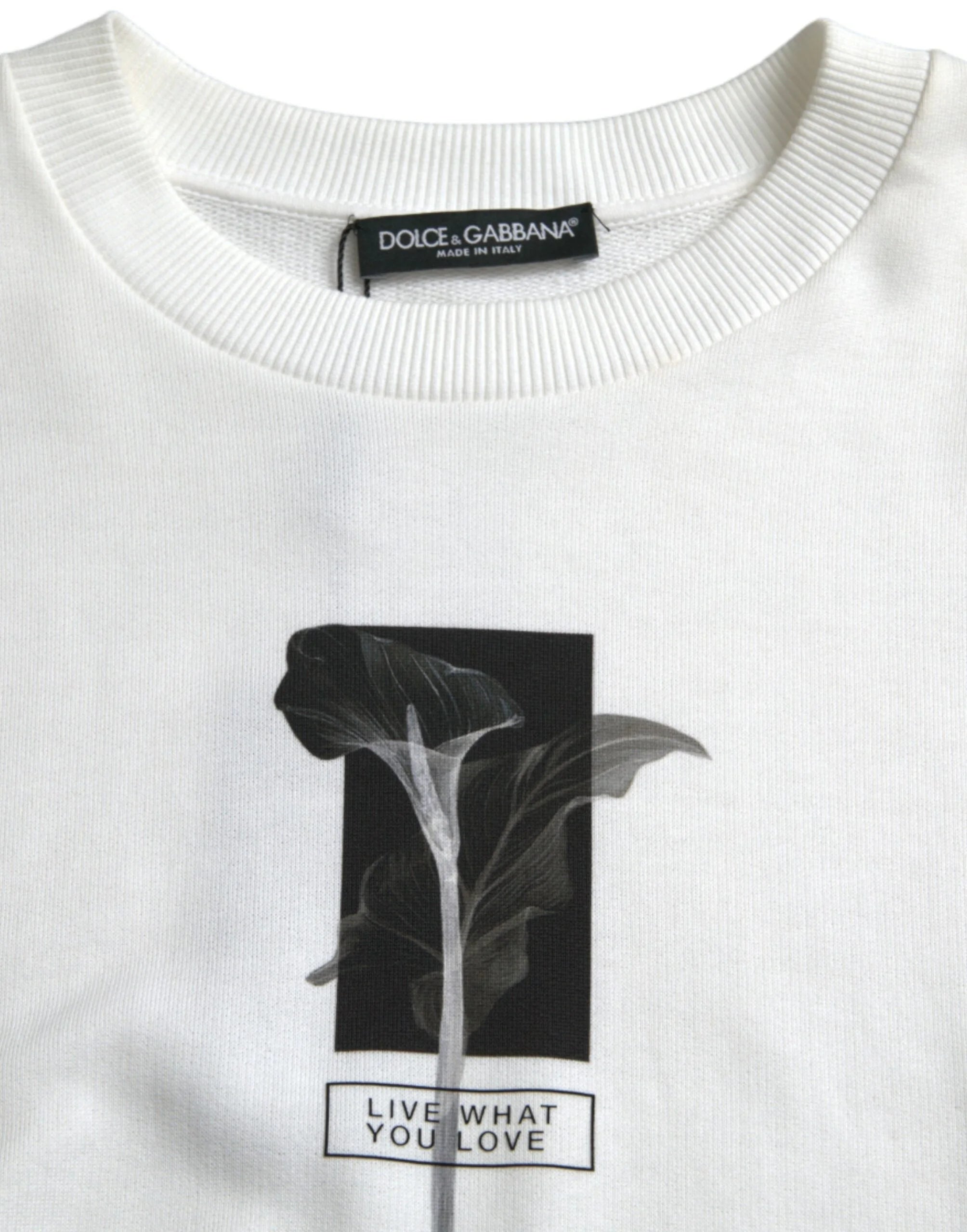 Dolce & Gabbana White Floral Cotton Crew Neck Pullover Sweater - IT40|S - Sweaters